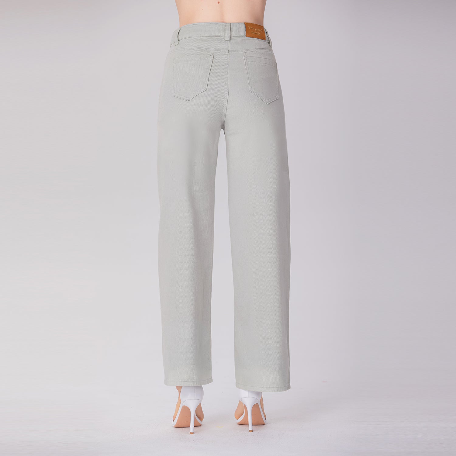 Pantalon droit taille haute en coton
