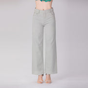 Pantalon droit taille haute en coton
