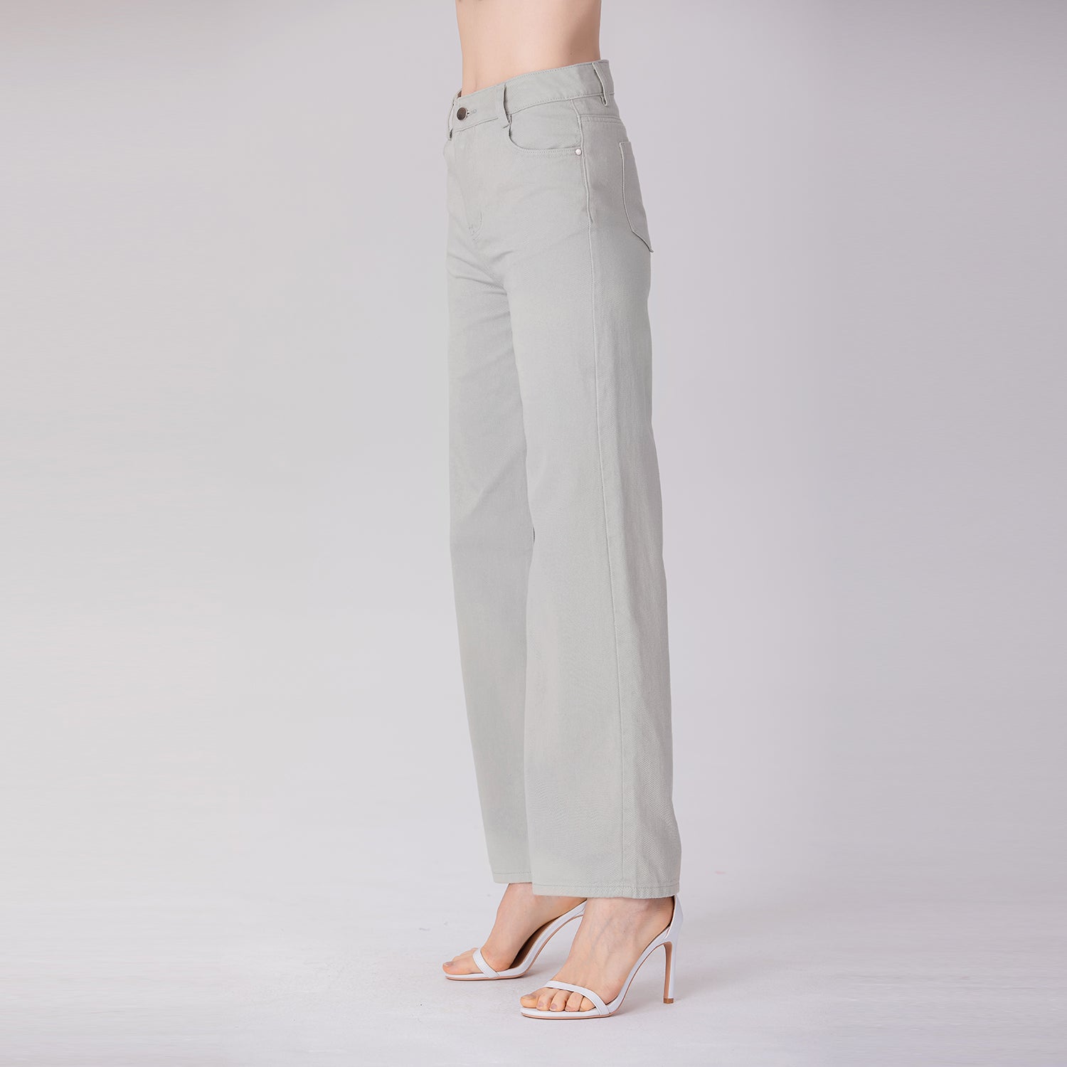 Pantalon droit taille haute en coton
