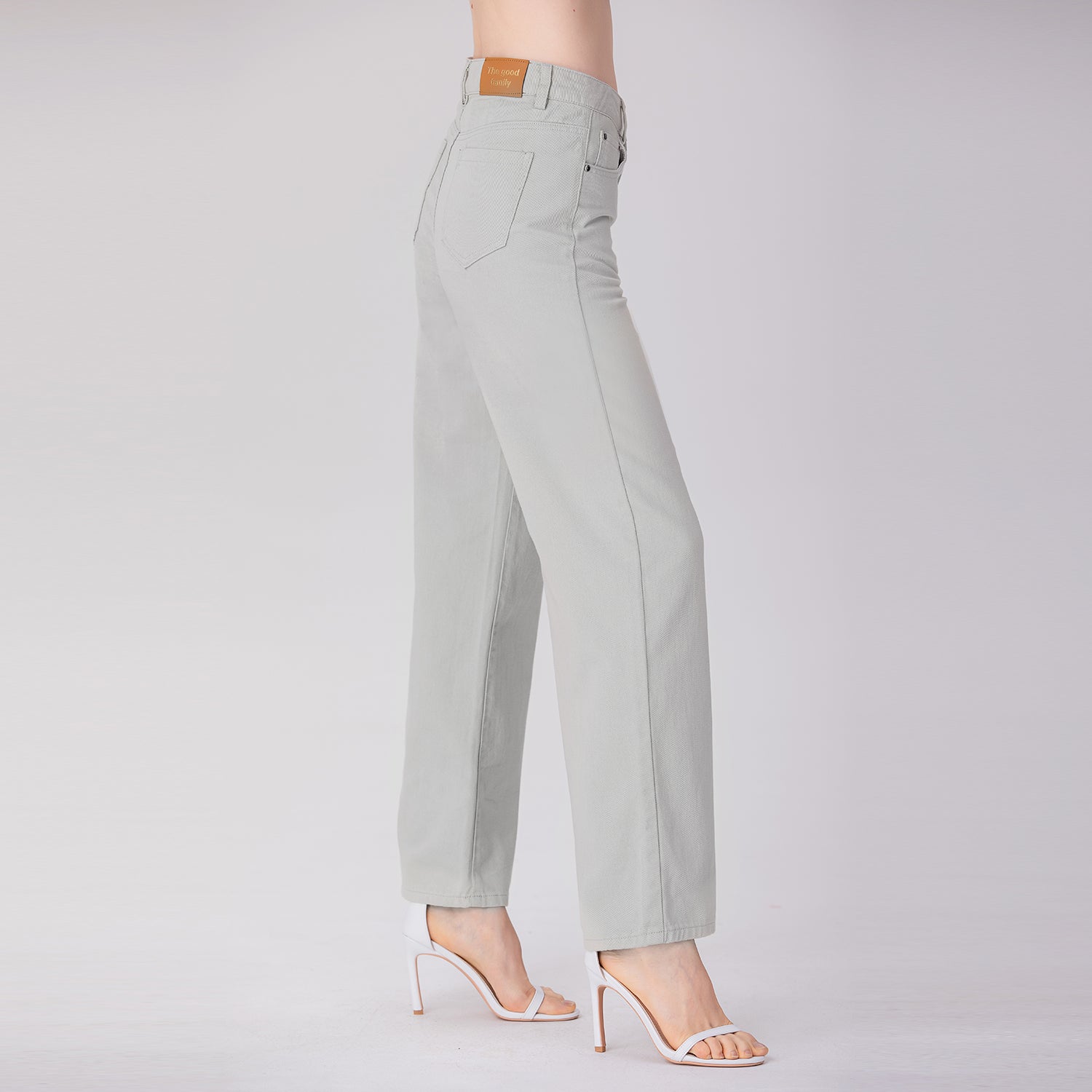 Pantalon droit taille haute en coton