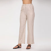 Pantalon droit en lin à rayures fines
