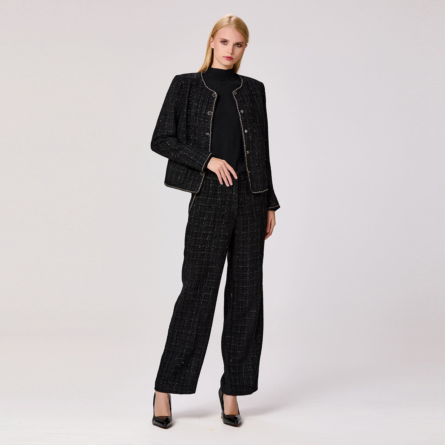 Pantalon droit en tweed