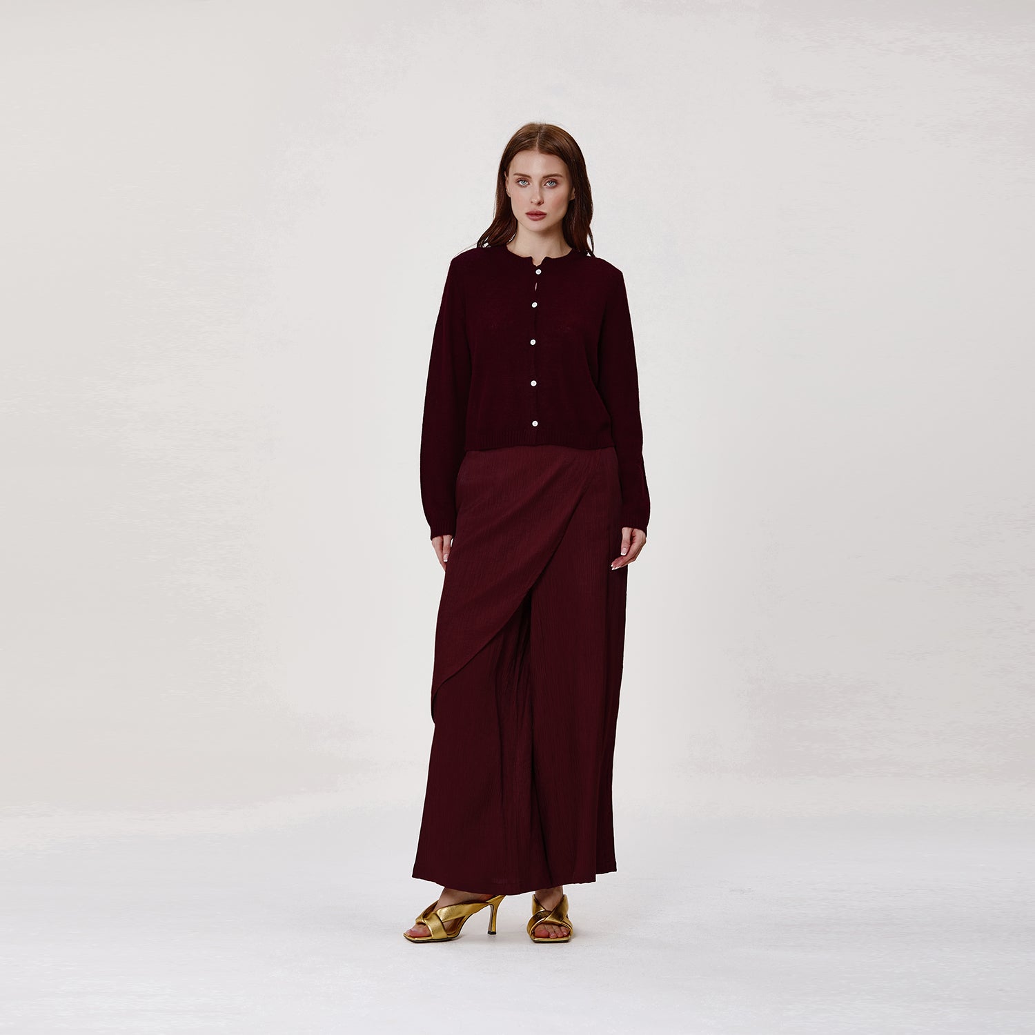 Pantalon large effet jupe portefeuille