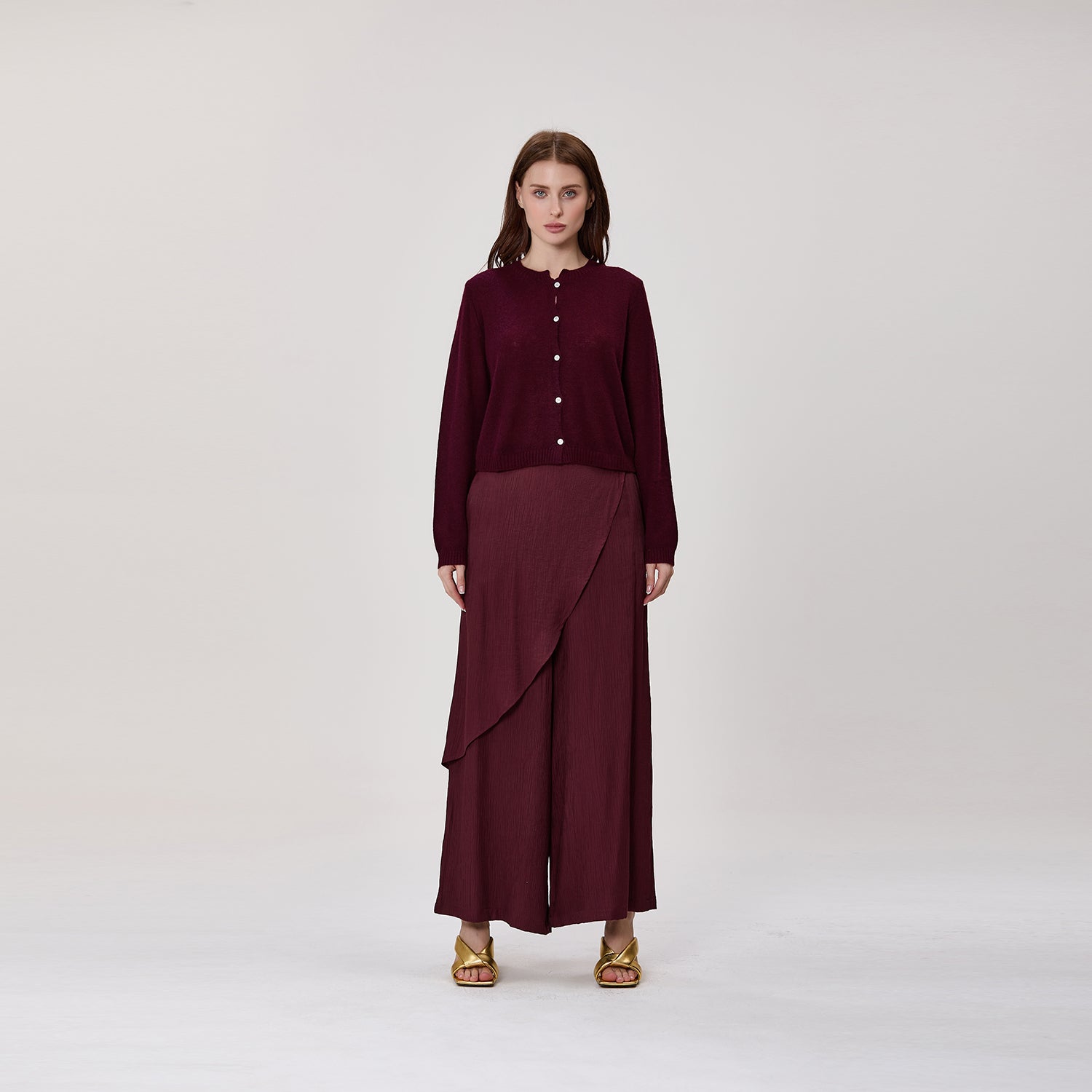 Pantalon large effet jupe portefeuille