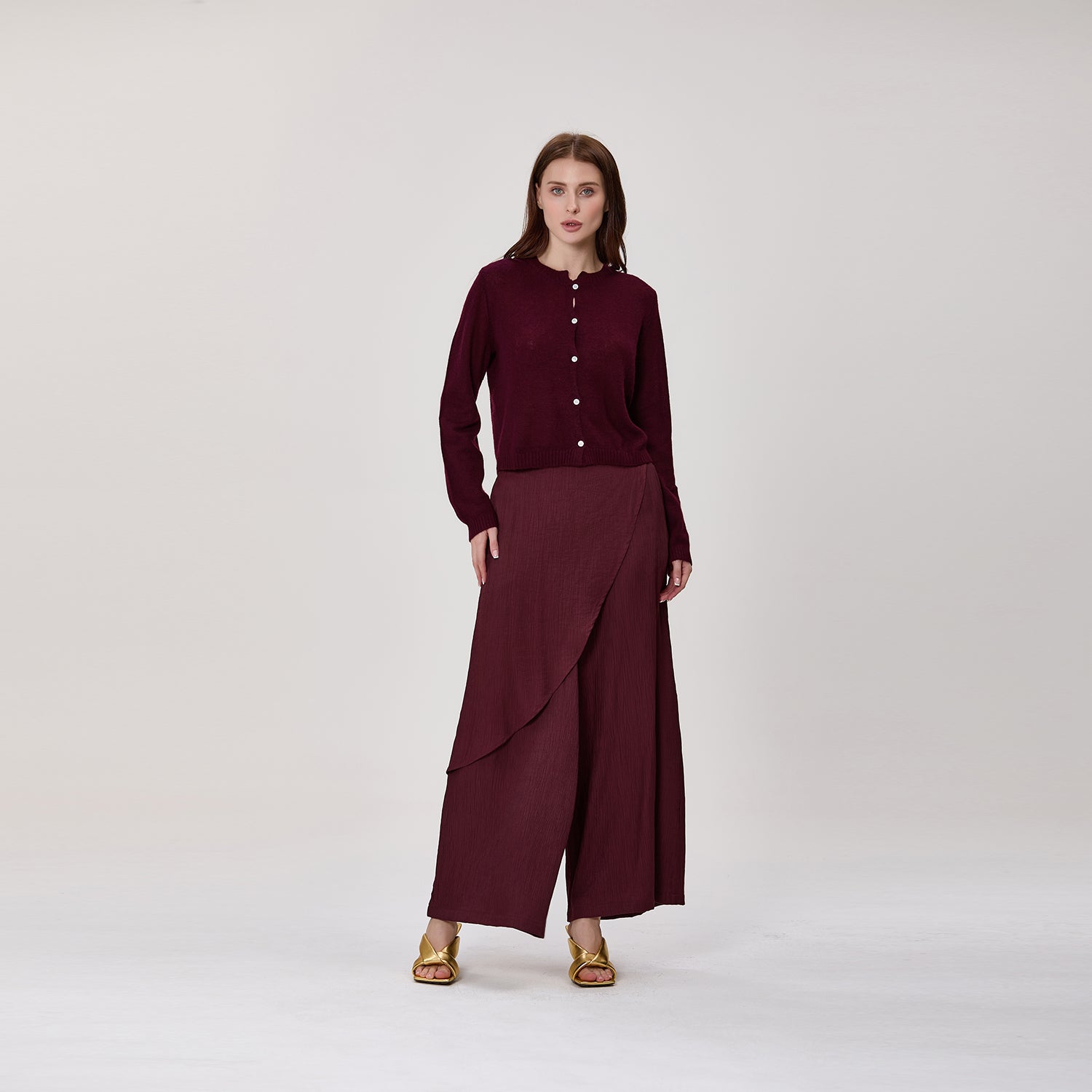 Pantalon large effet jupe portefeuille