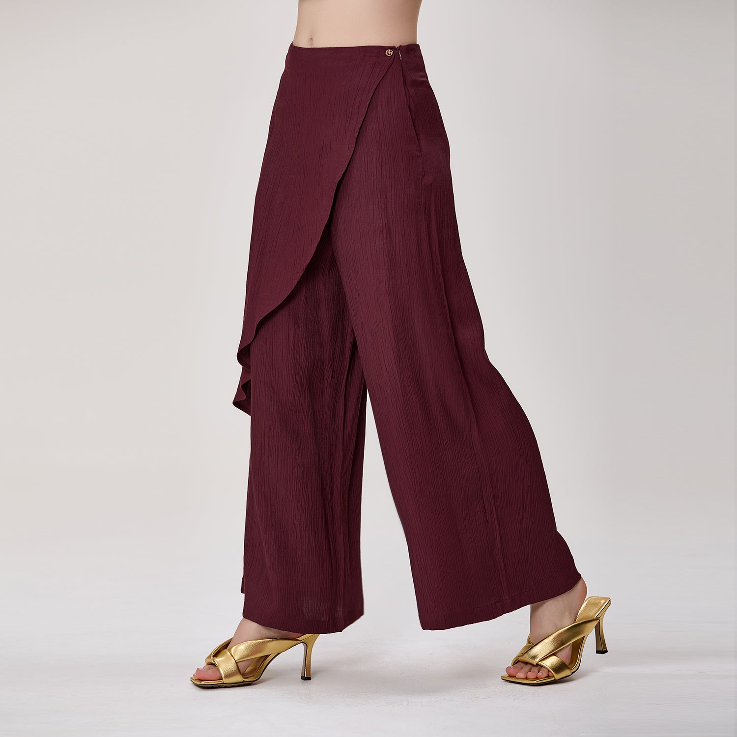Pantalon large effet jupe portefeuille
