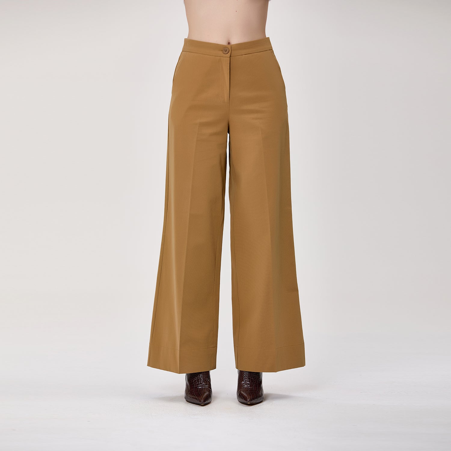 Pantalon palazzo taille haute en coton et lyocell