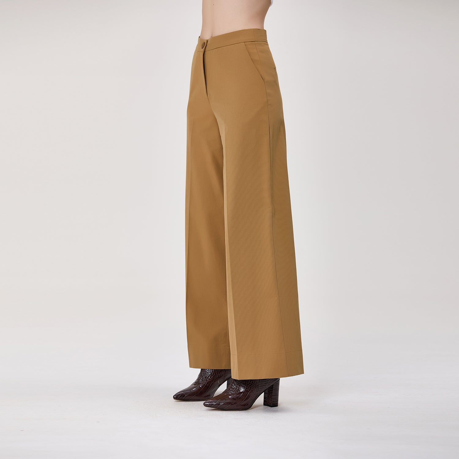 Pantalon palazzo taille haute en coton et lyocell