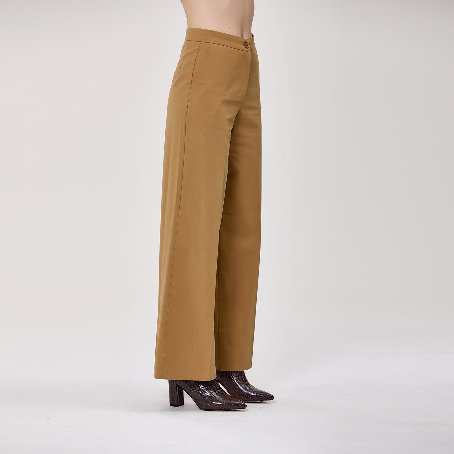Pantalon palazzo taille haute en coton et lyocell