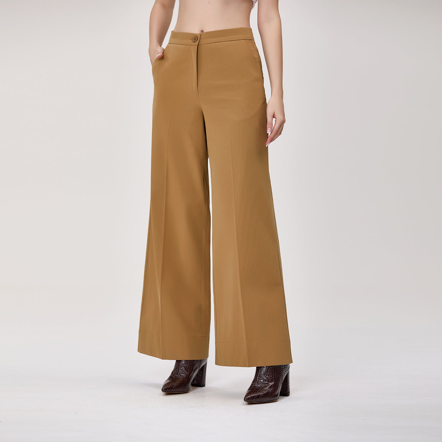 Pantalon palazzo taille haute en coton et lyocell