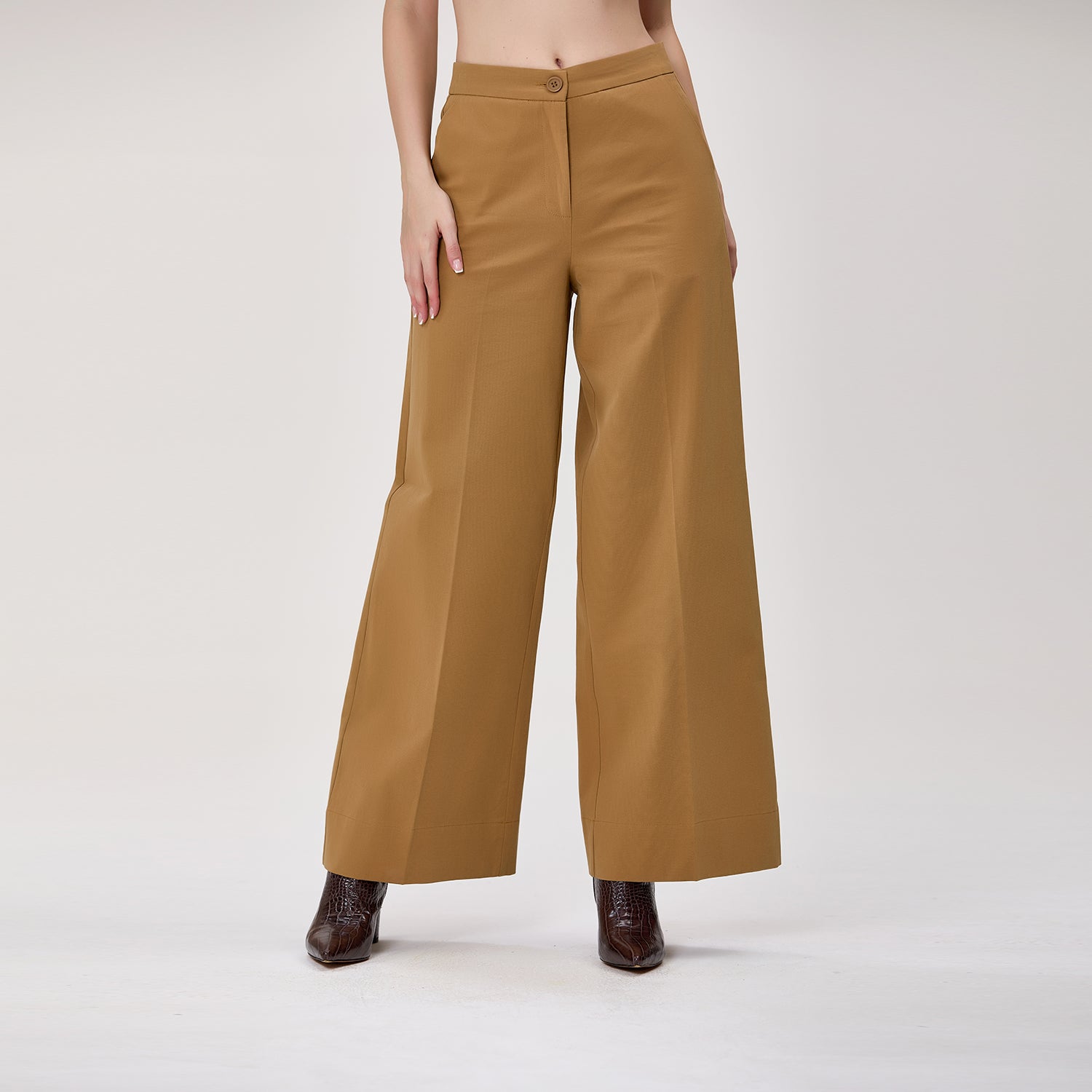 Pantalon palazzo taille haute en coton et lyocell