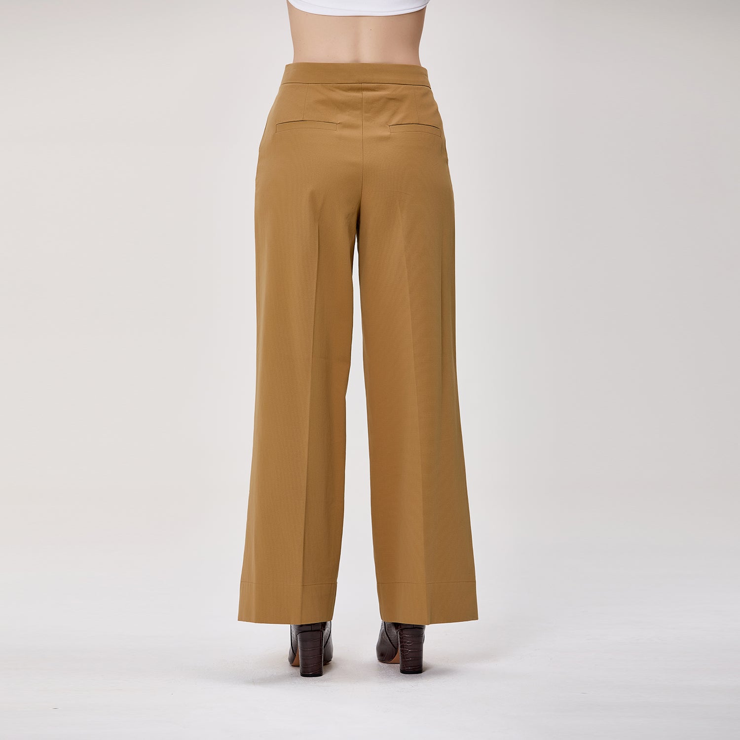 Pantalon palazzo taille haute en coton et lyocell