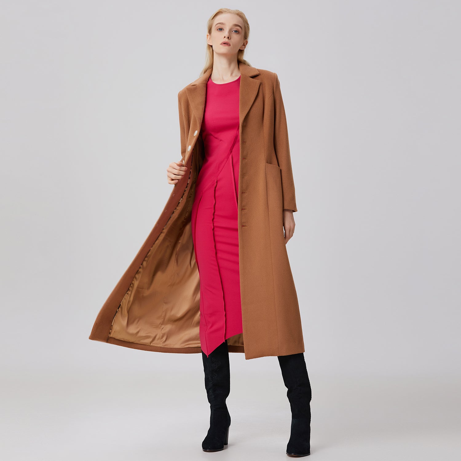 Long manteau tailleur en laine