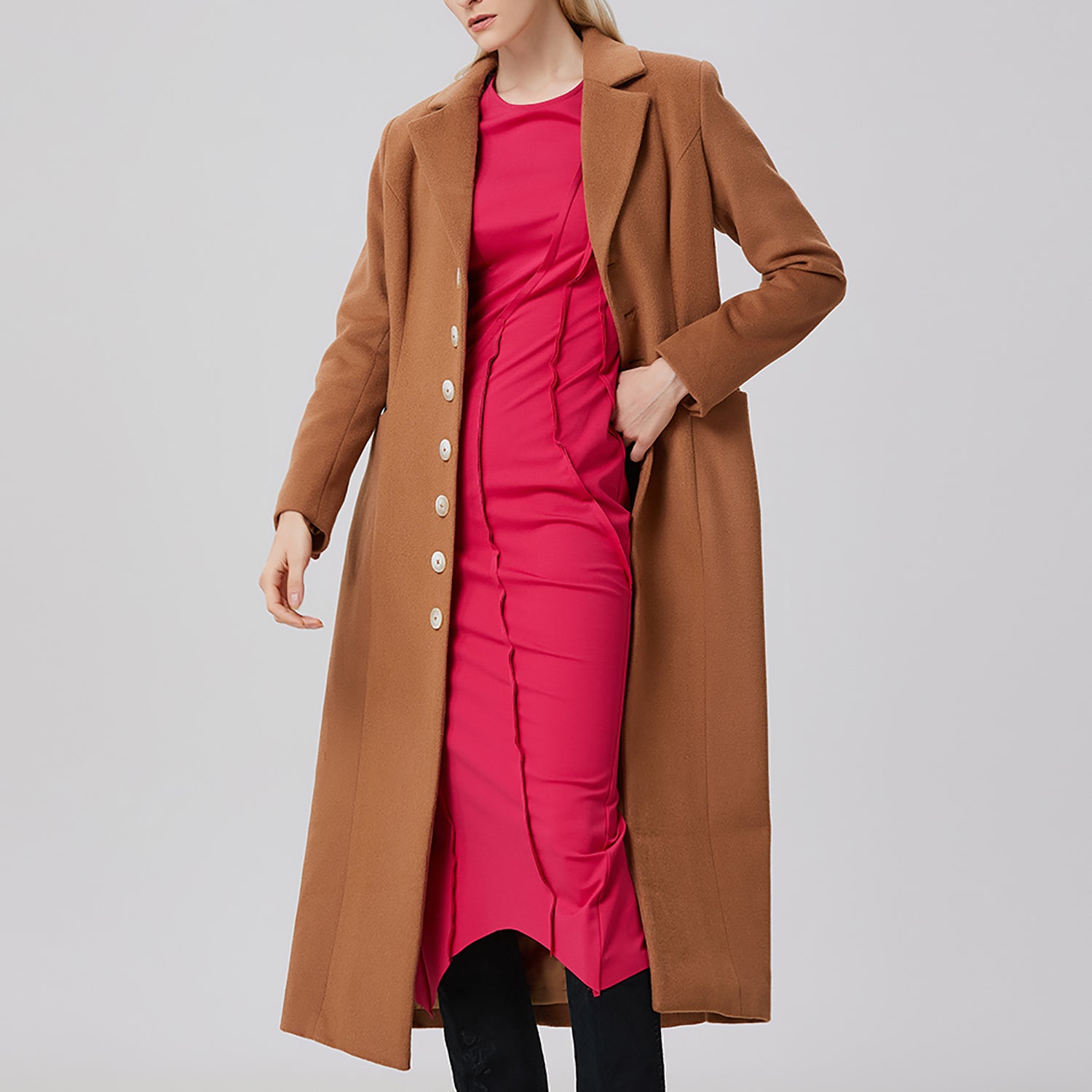 Long manteau tailleur en laine