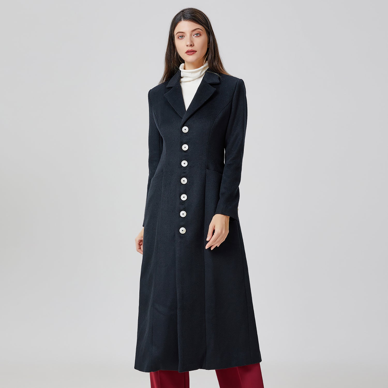 Long manteau tailleur en laine