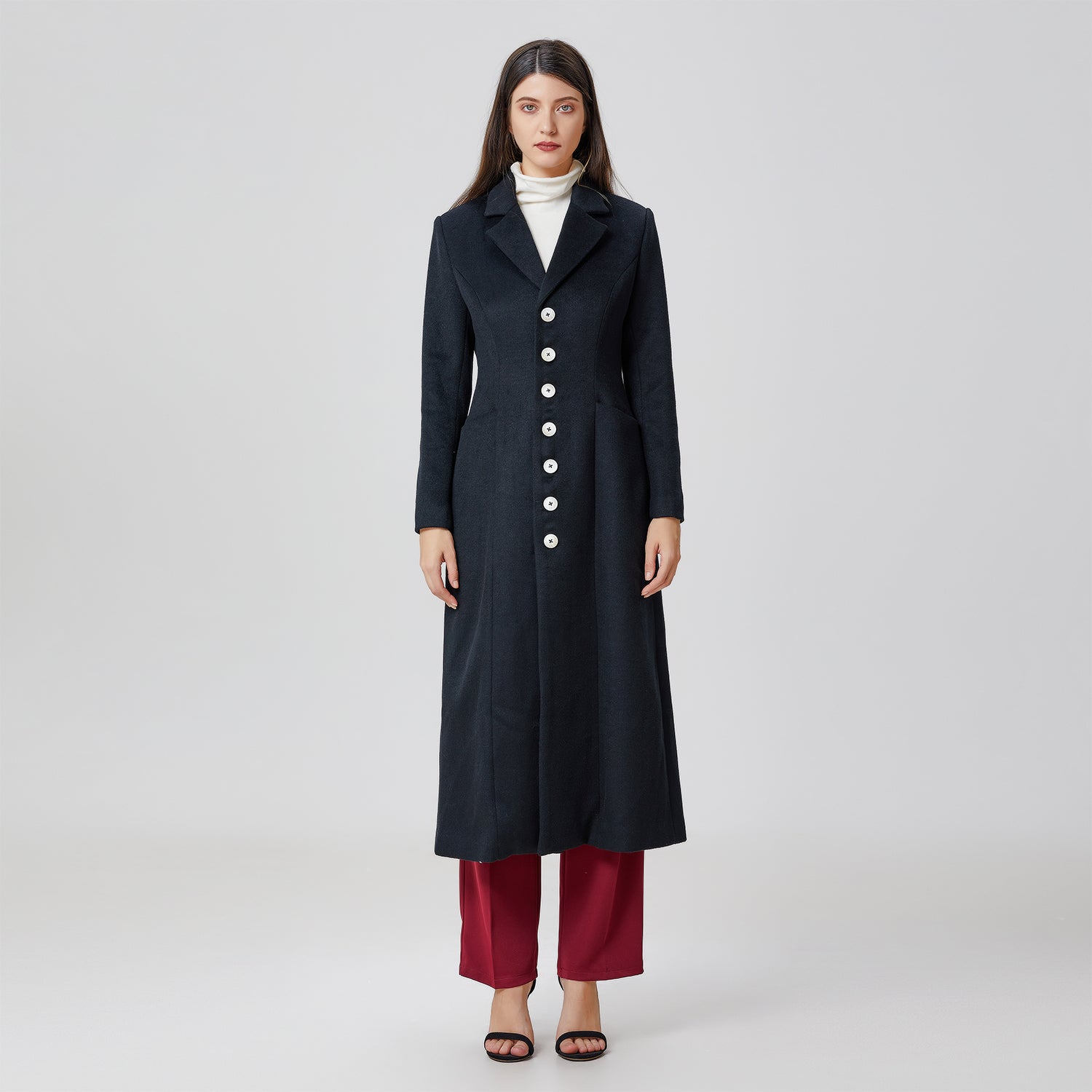 Long manteau tailleur en laine