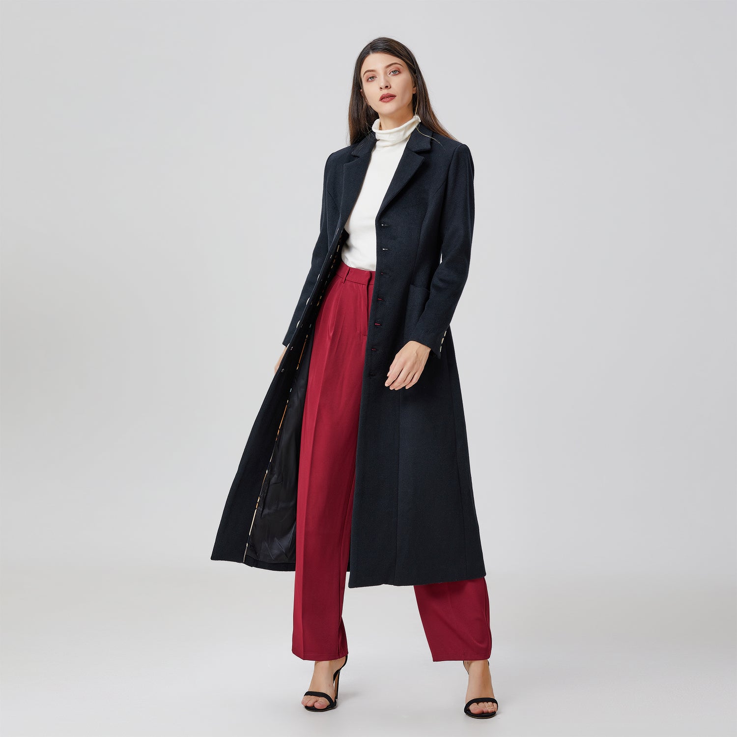 Long manteau tailleur en laine