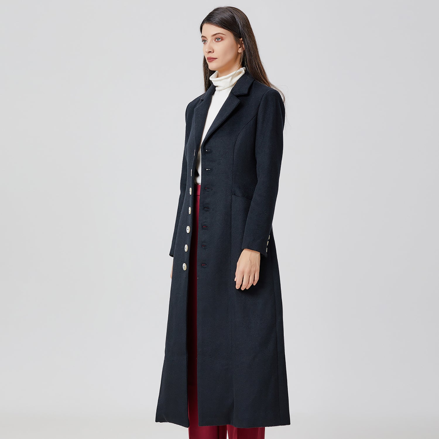 Long manteau tailleur en laine
