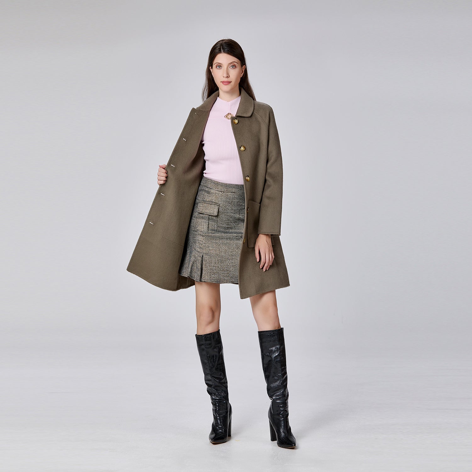 Manteau en laine minimaliste à col rond