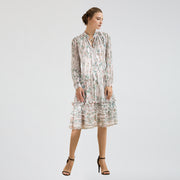 Robe-blouse évasée mi-longue imprimé feuille