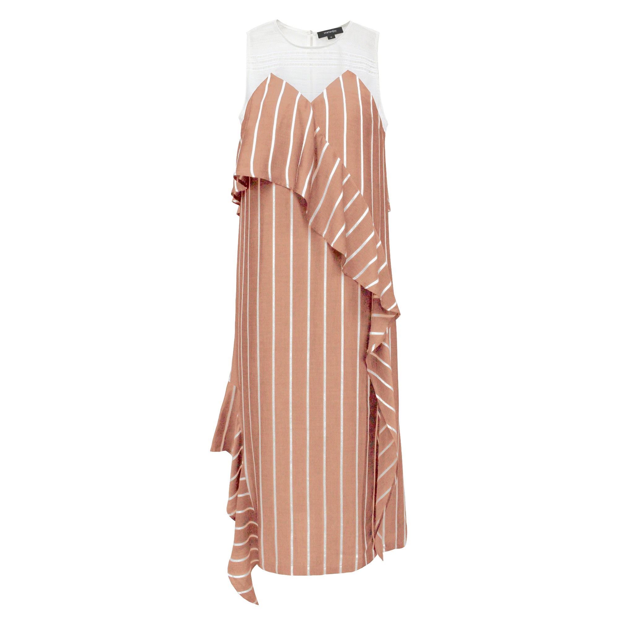 Robe midi asymétrique à rayures bi-matière
