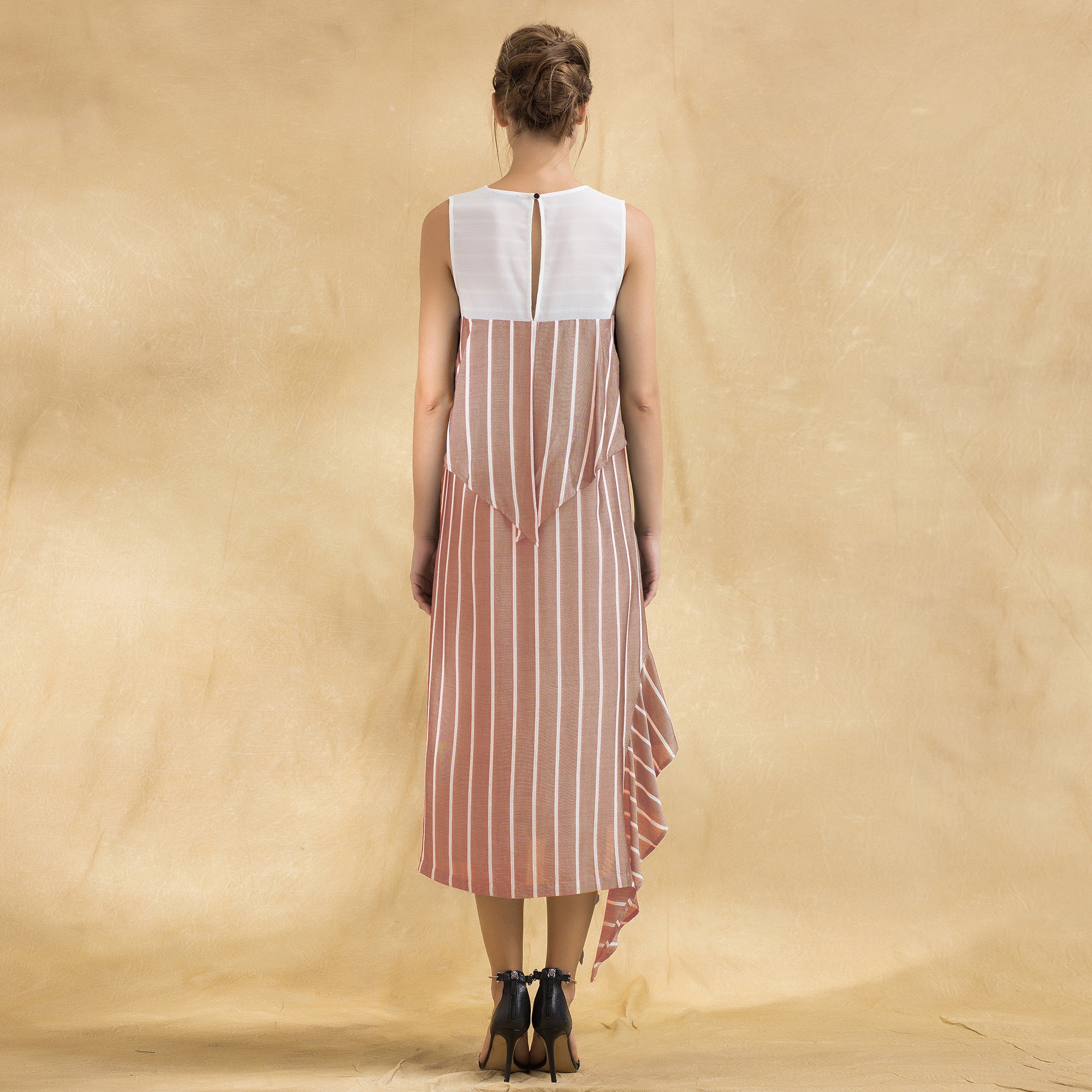 Robe midi asymétrique à rayures bi-matière