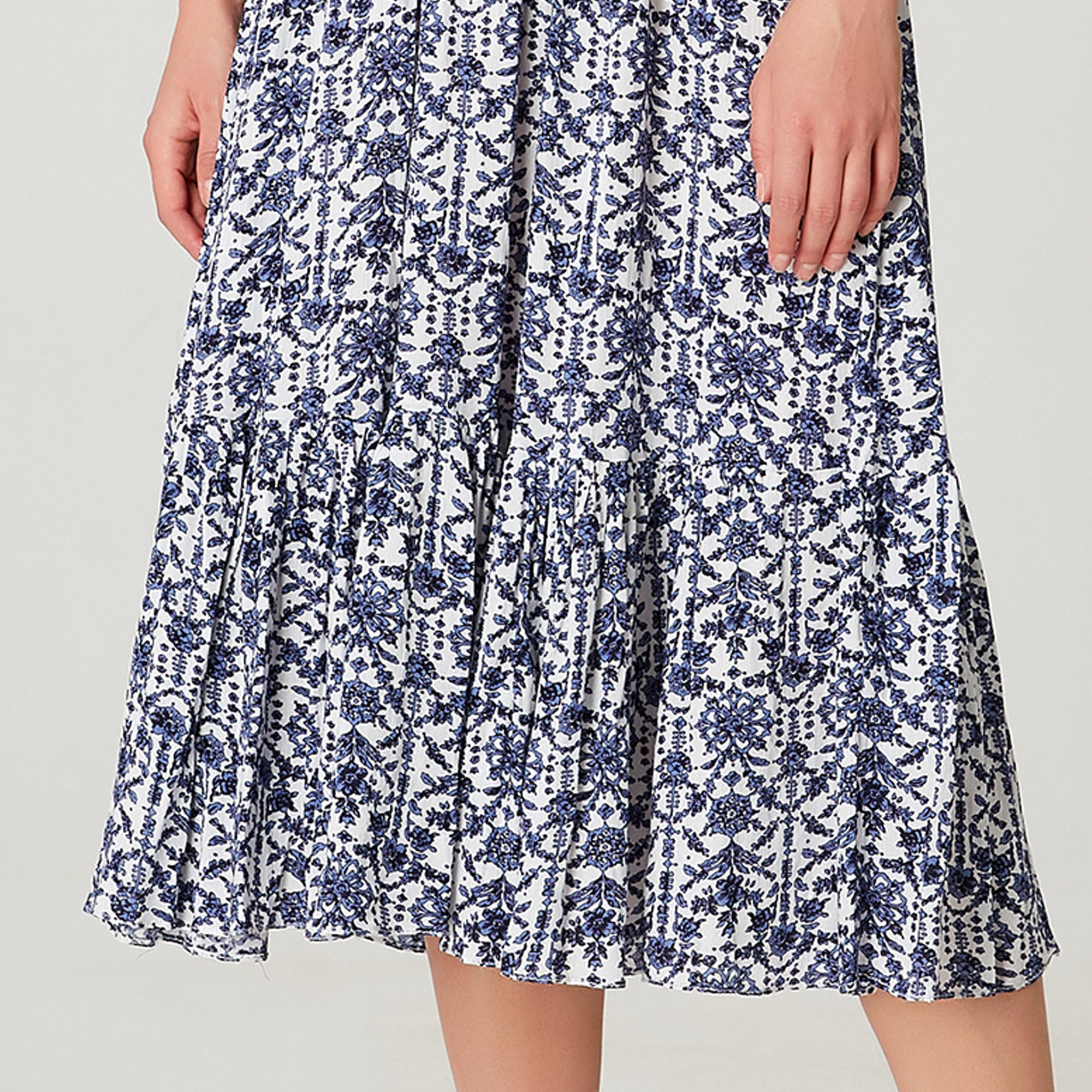 Robe smockée évasée à col carré et imprimé fleuri