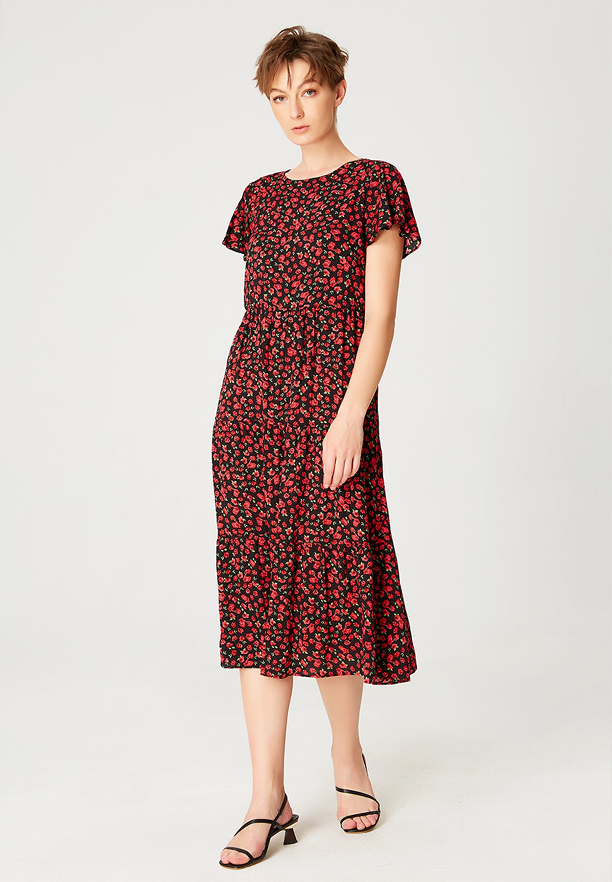 Robe tunique ample à imprimé floral et échancrure dos