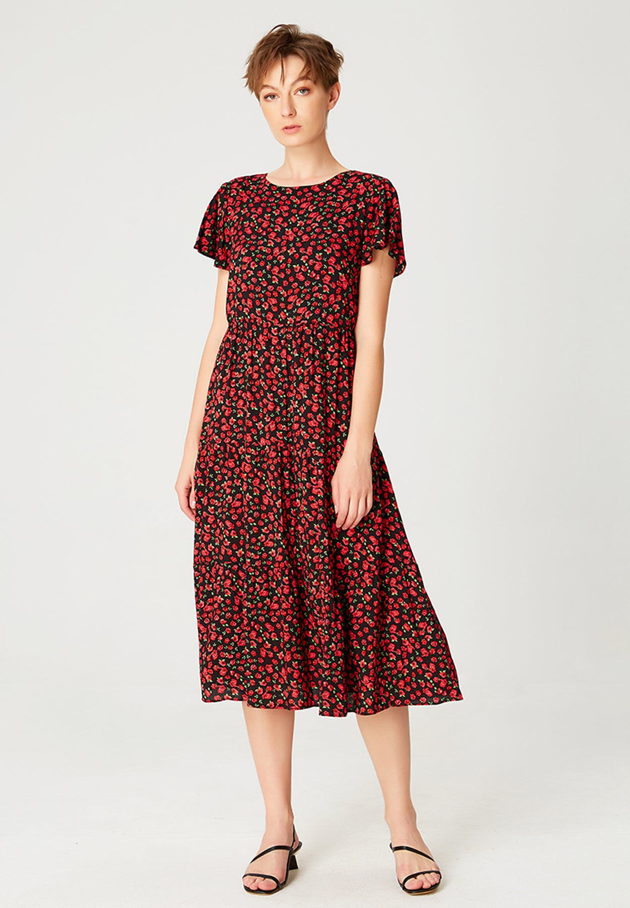 Robe tunique ample à imprimé floral et échancrure dos