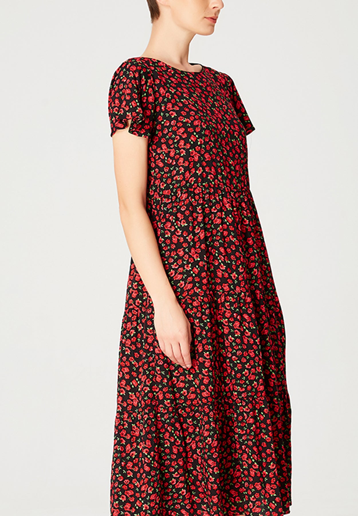 Robe tunique ample à imprimé floral et échancrure dos