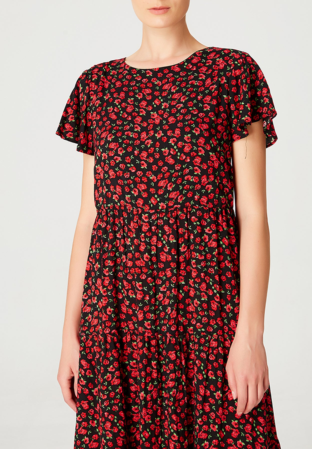 Robe tunique ample à imprimé floral et échancrure dos