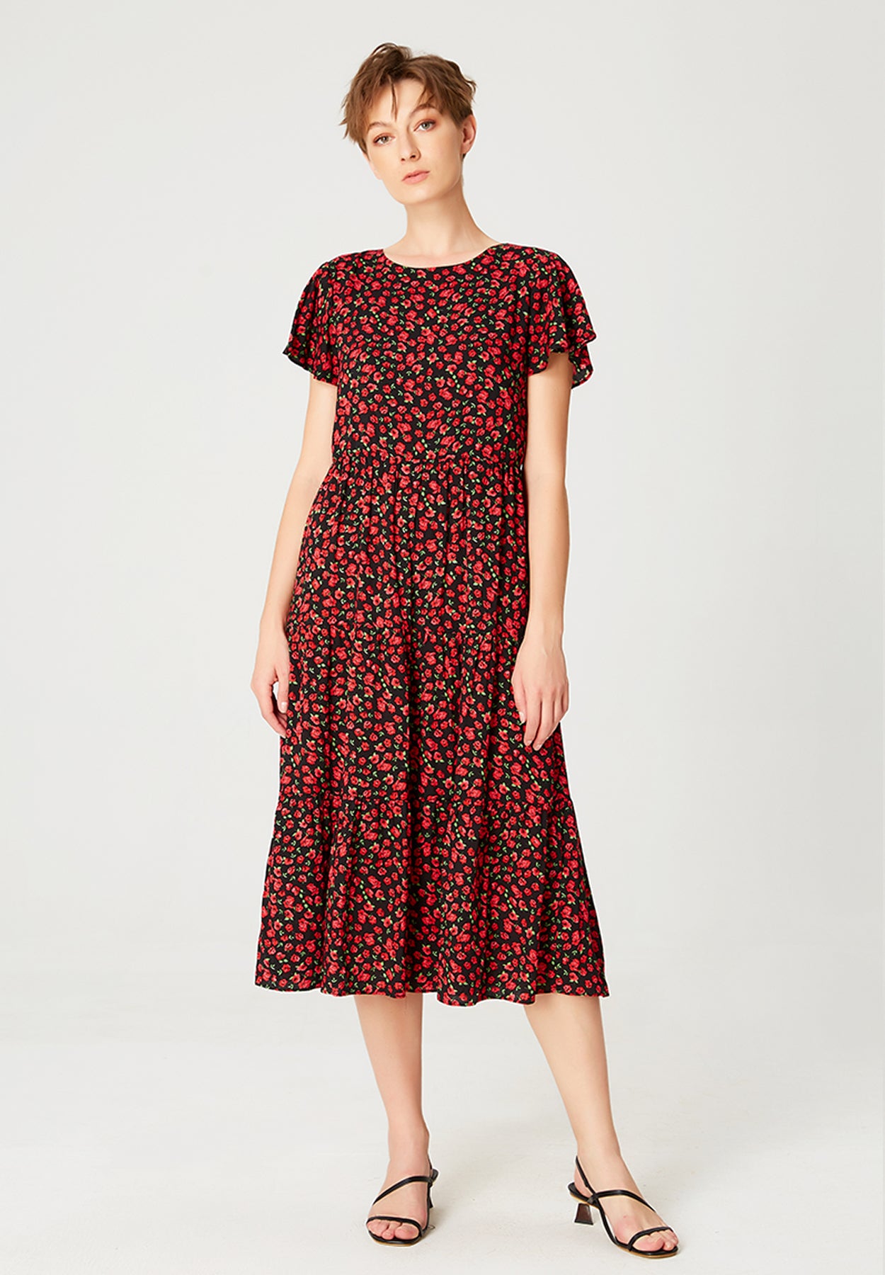 Robe tunique ample à imprimé floral et échancrure dos