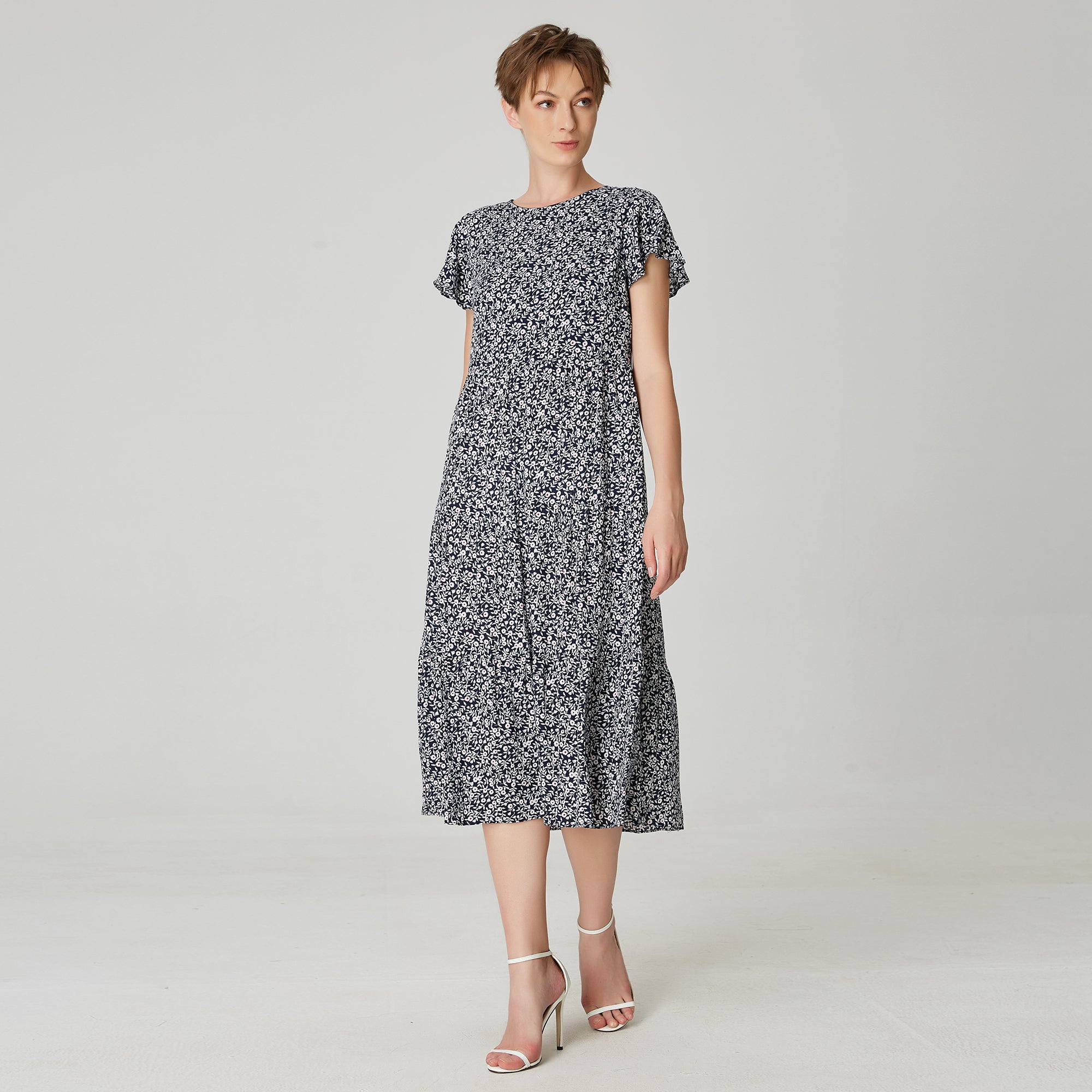 Robe tunique ample à imprimé floral et échancrure dos