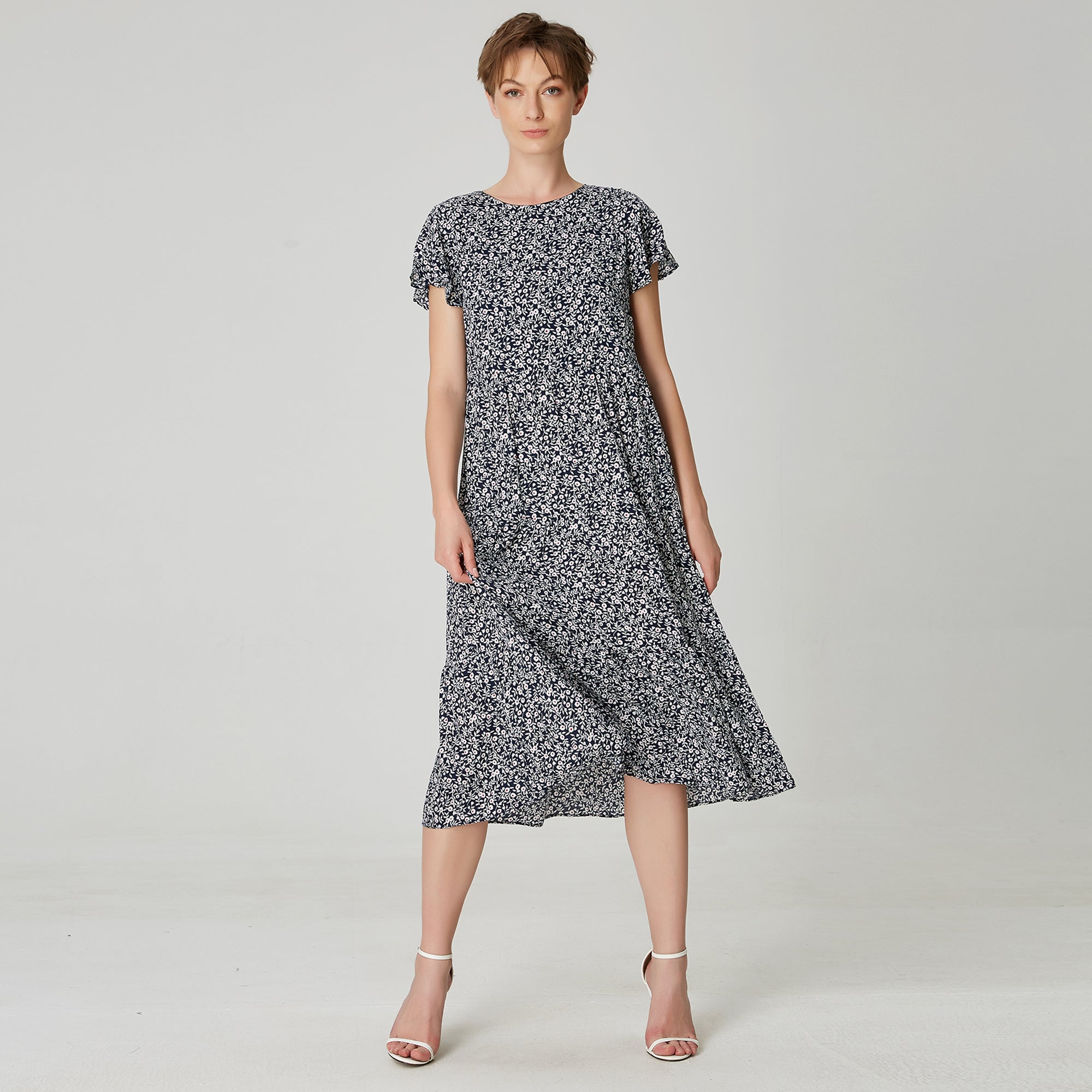 Robe tunique ample à imprimé floral et échancrure dos