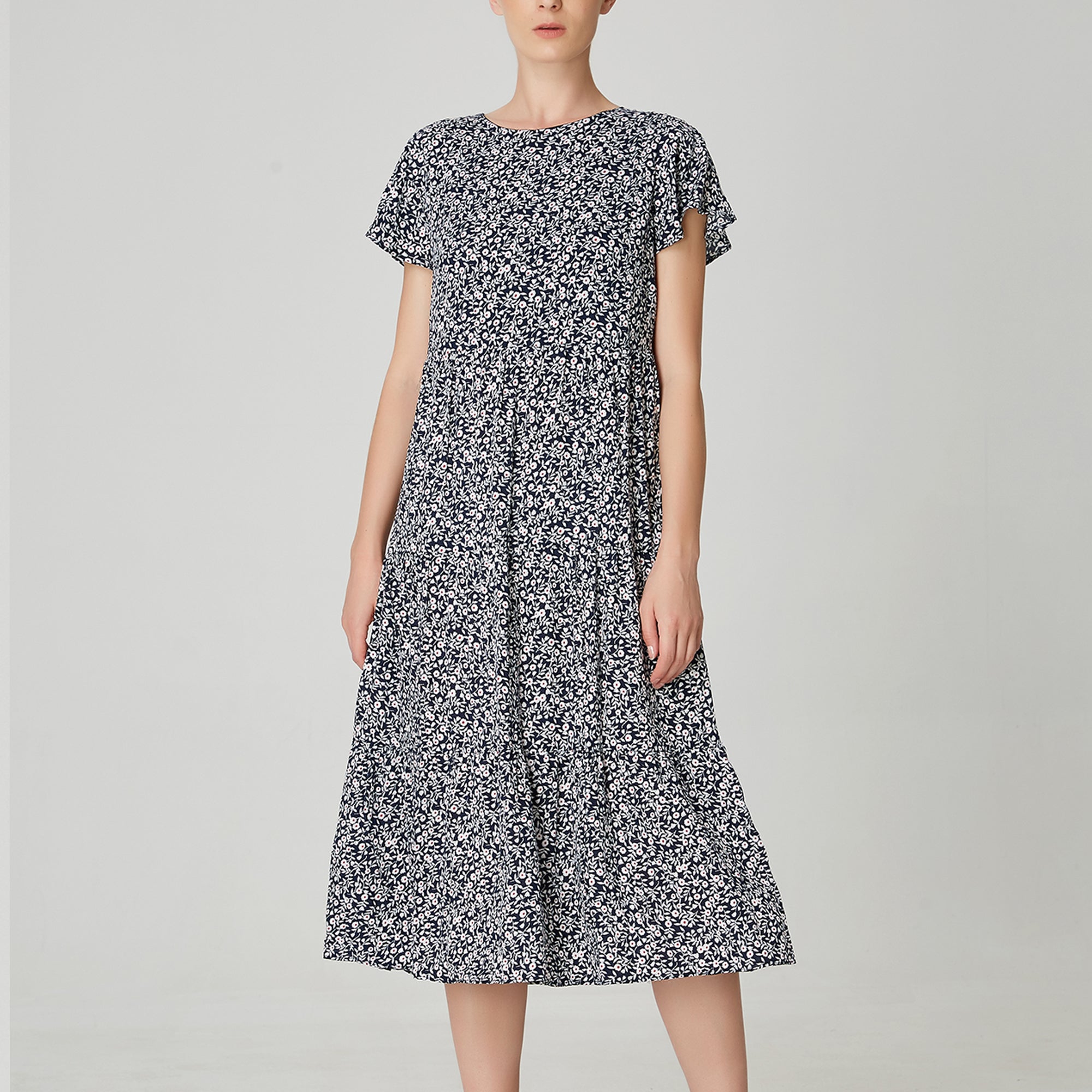 Robe tunique ample à imprimé floral et échancrure dos