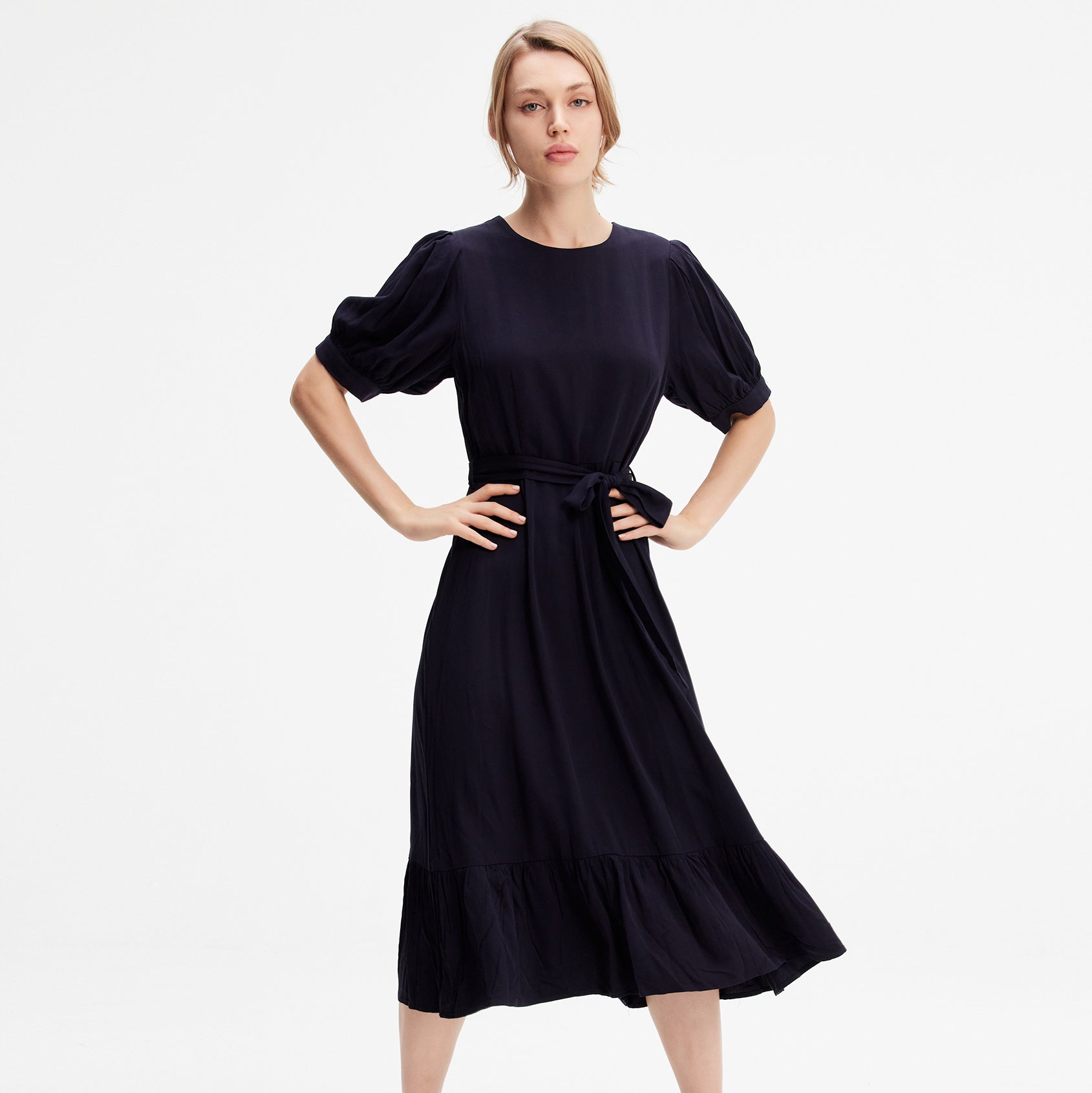 Robe-blouse viscose à ourlet volanté