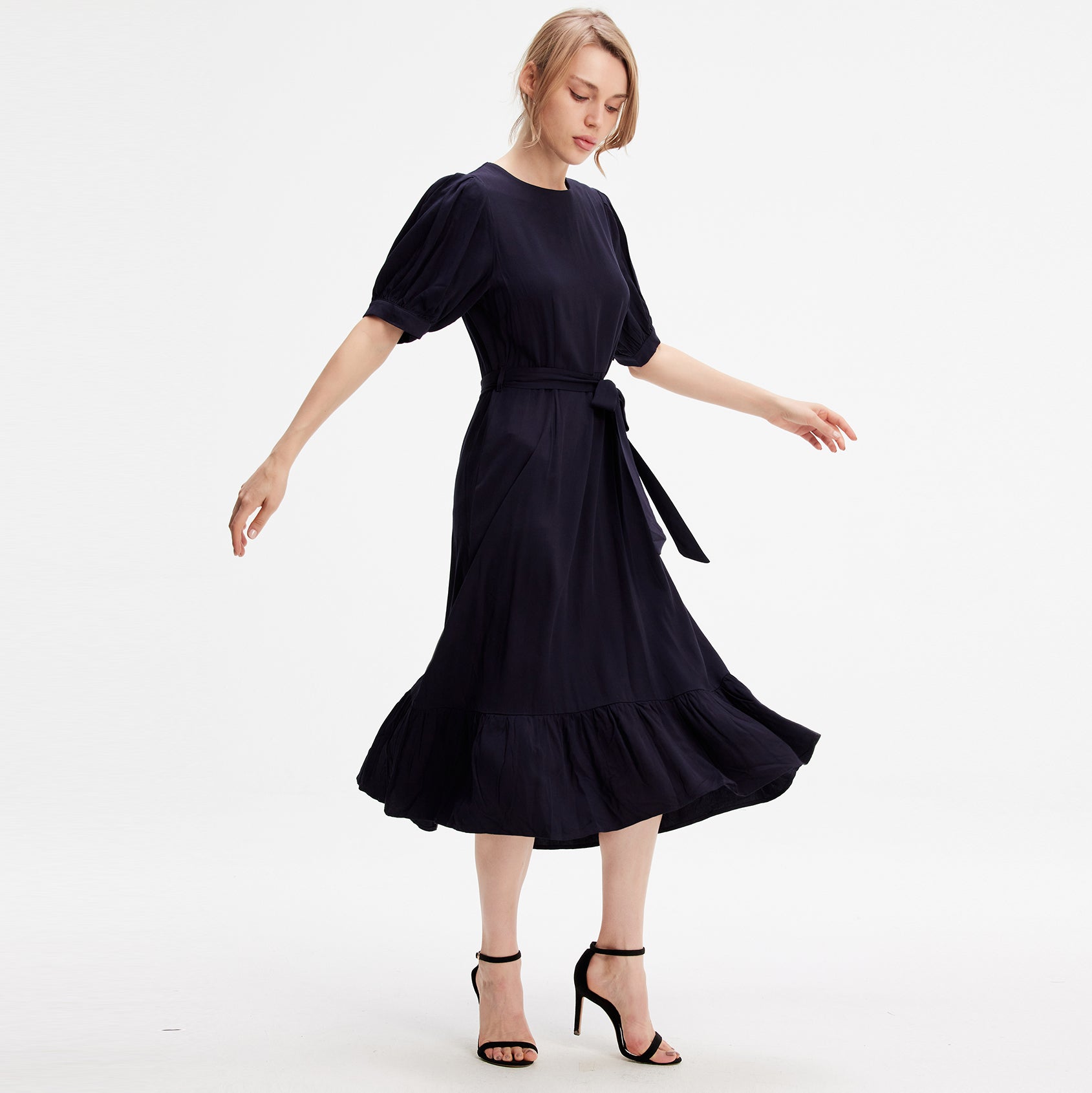 Robe-blouse viscose à ourlet volanté