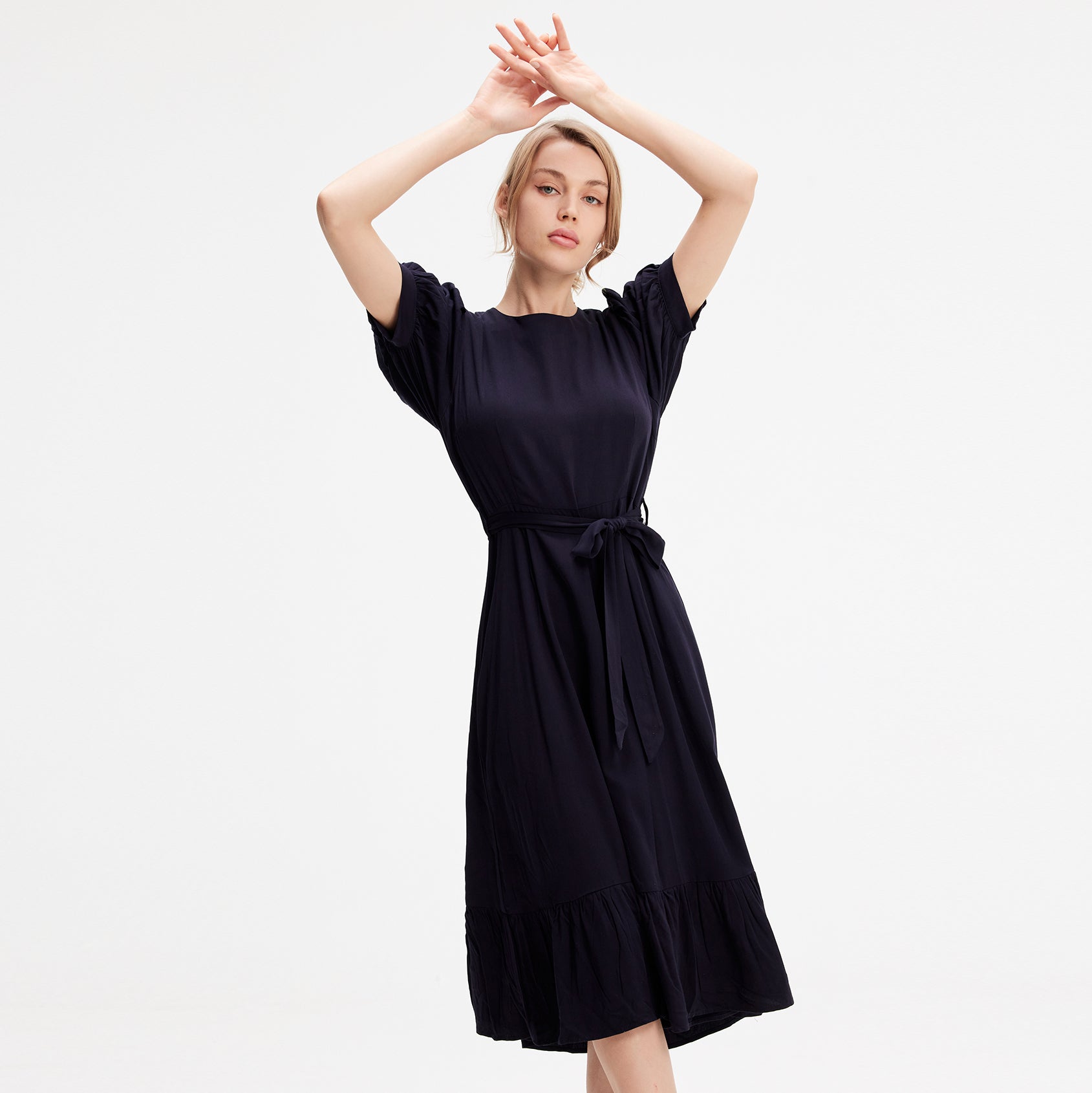 Robe-blouse viscose à ourlet volanté