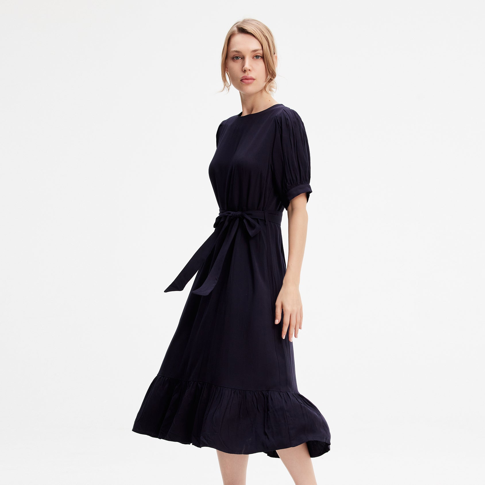 Robe-blouse viscose à ourlet volanté