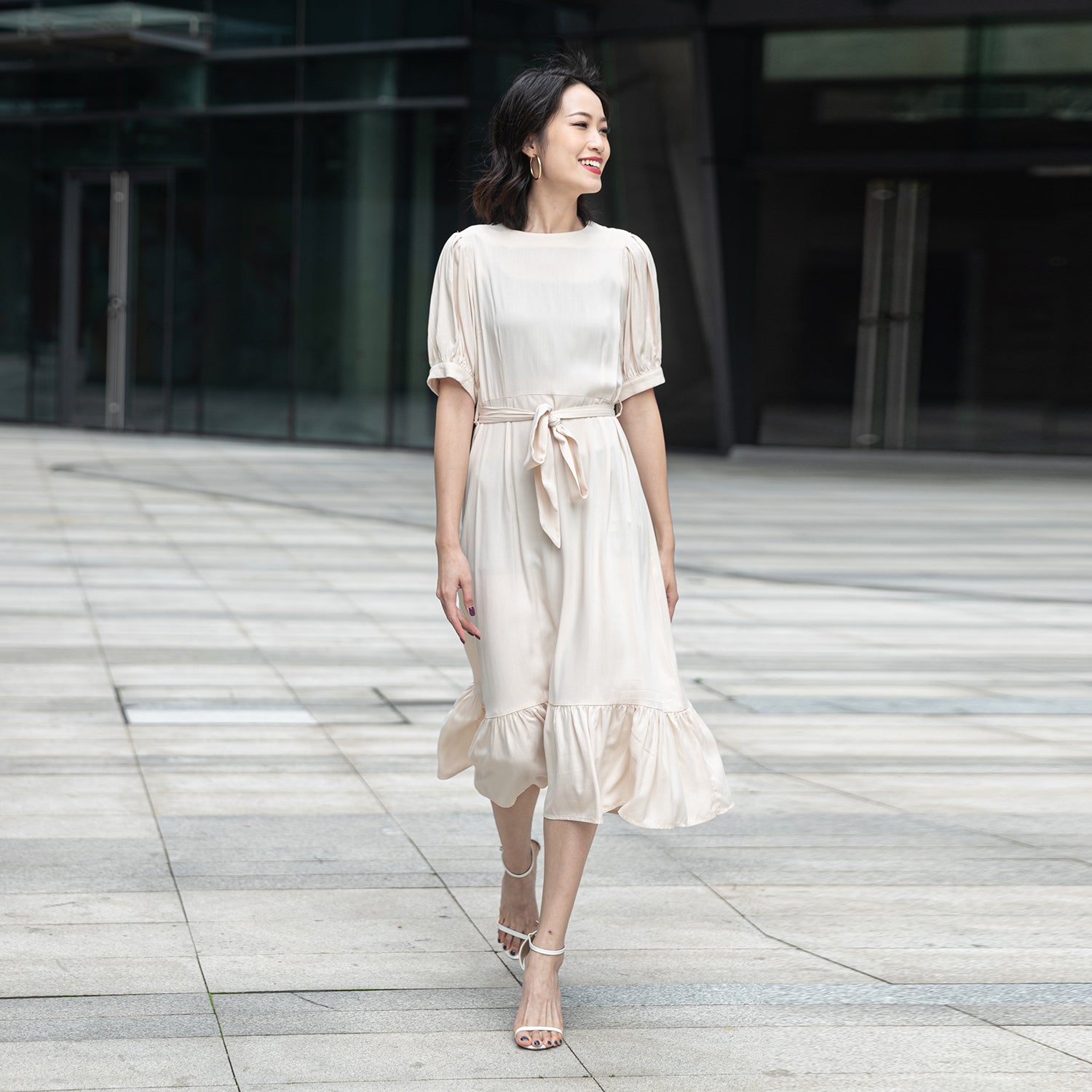 Robe-blouse viscose à ourlet volanté