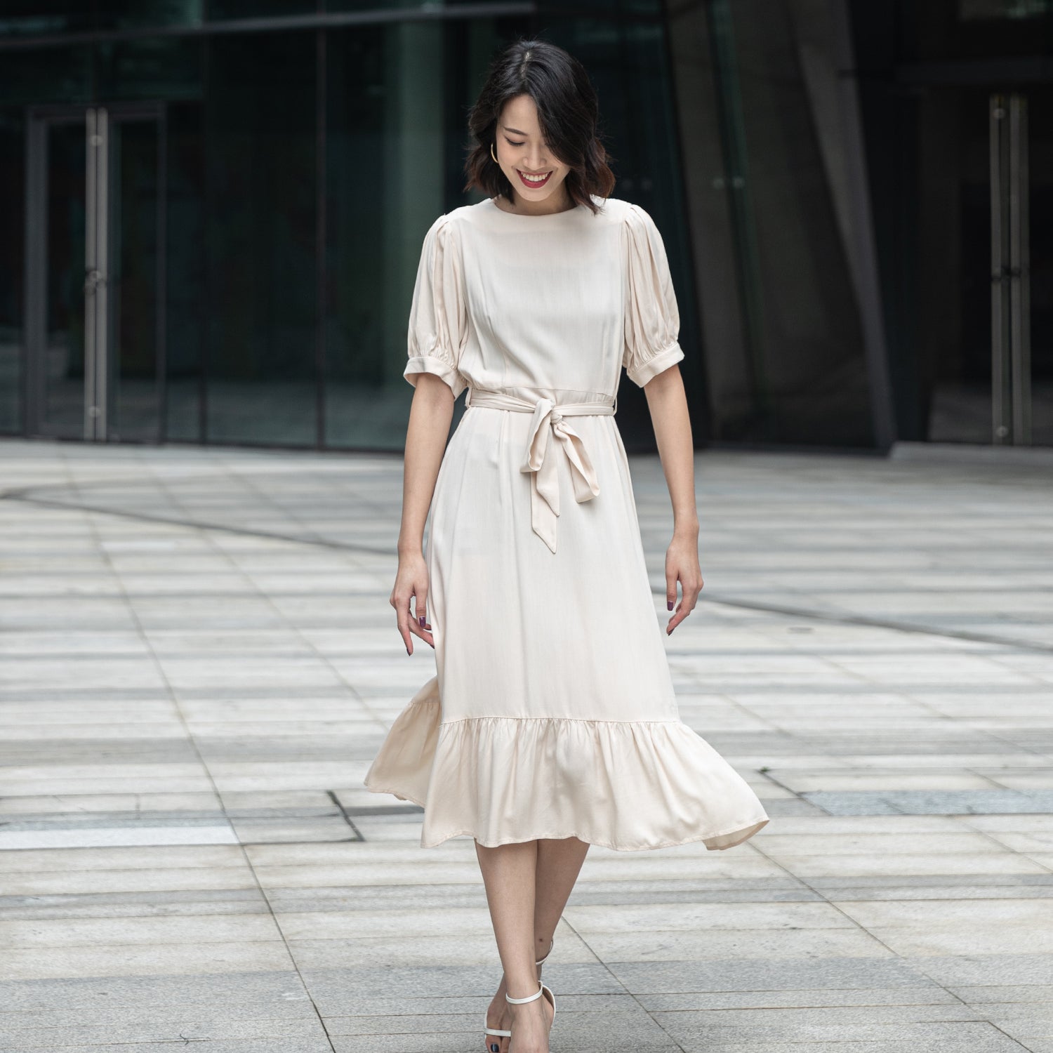 Robe-blouse viscose à ourlet volanté