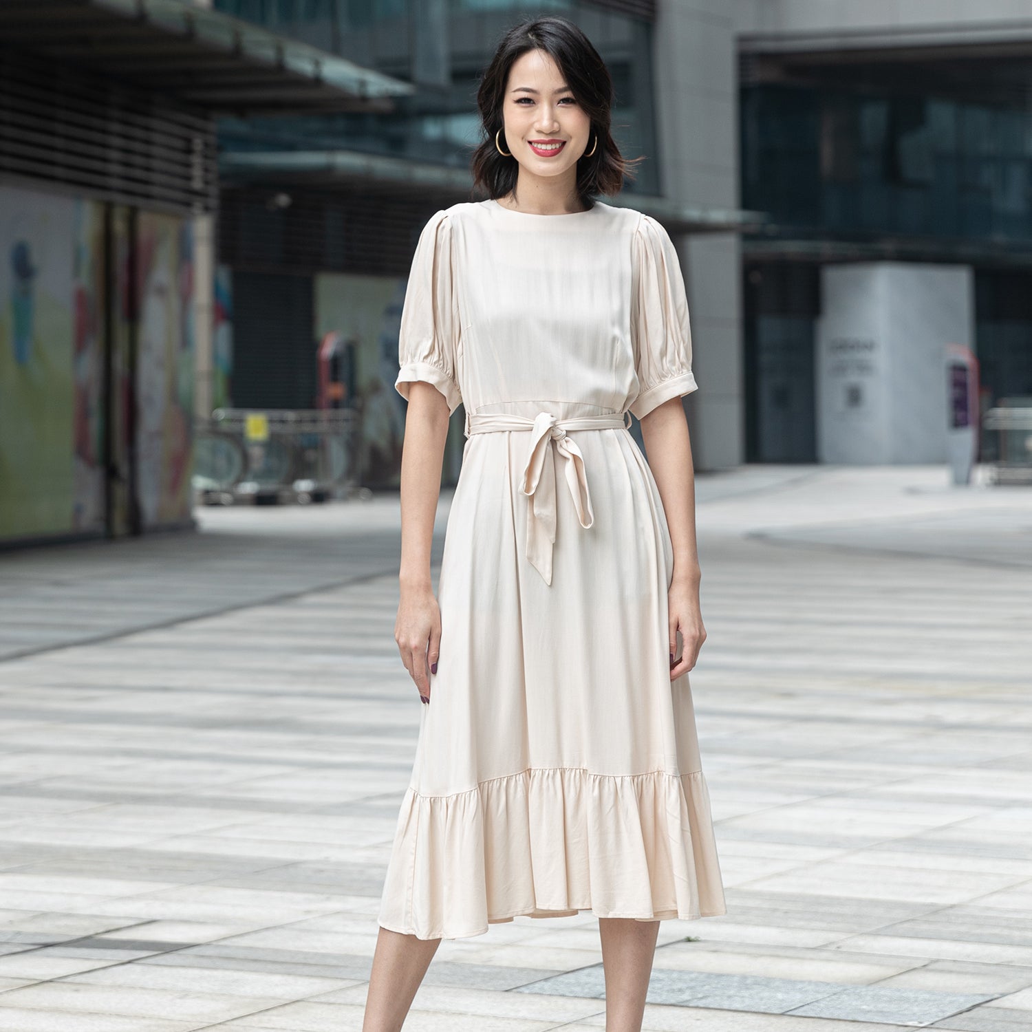 Robe-blouse viscose à ourlet volanté