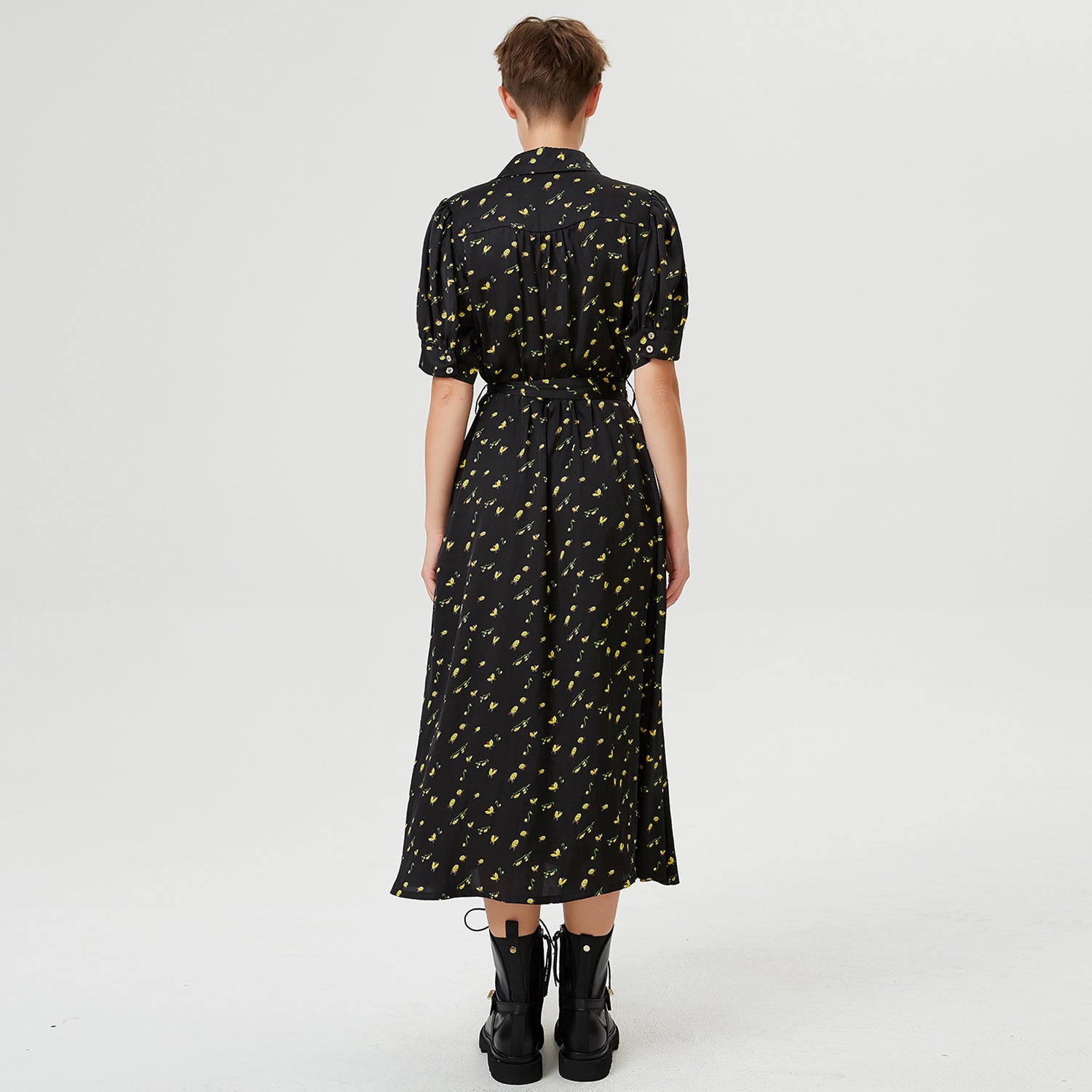 Robe chemise à manches bouffantes et imprimé coccinelles