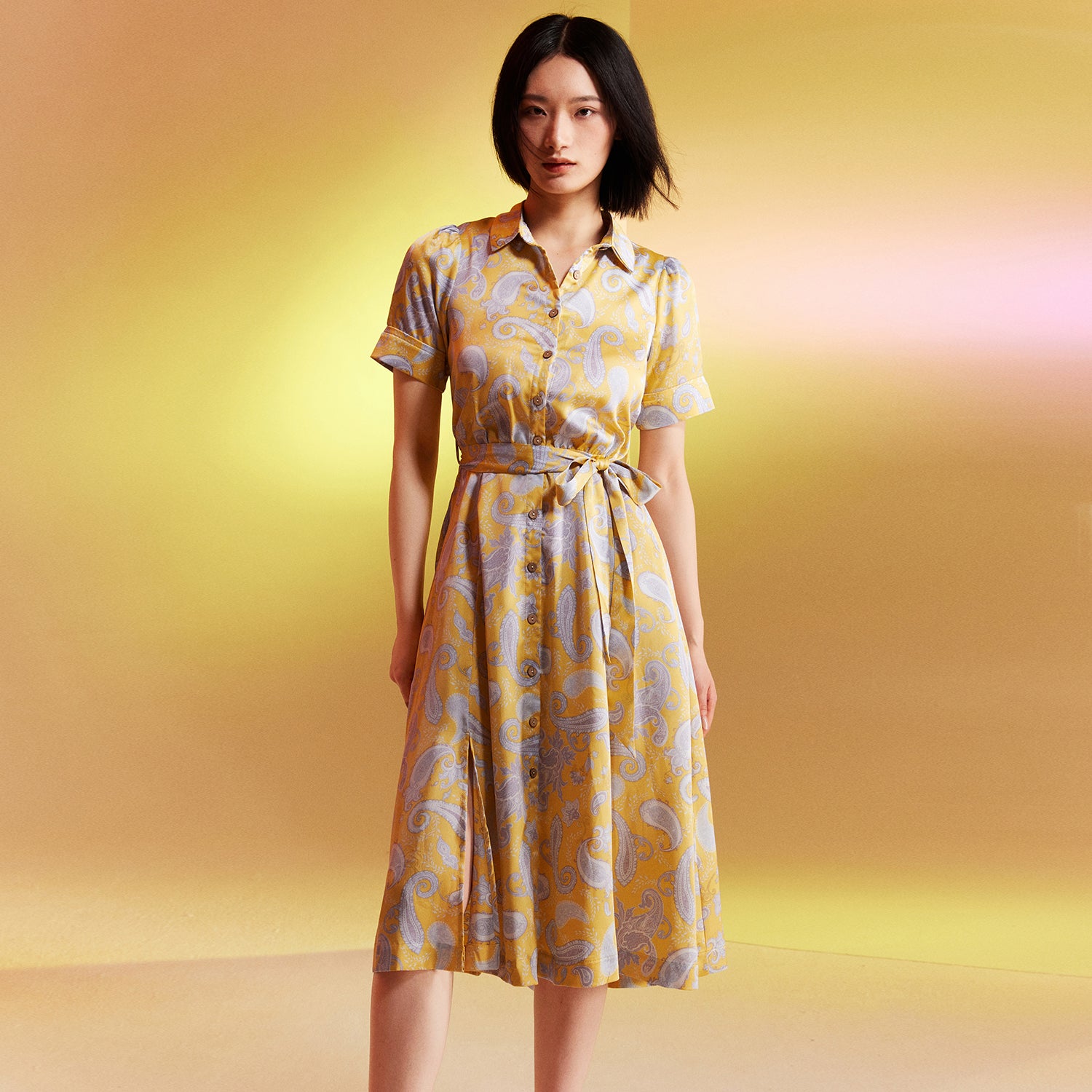 Robe chemise satin à imprimé graphique