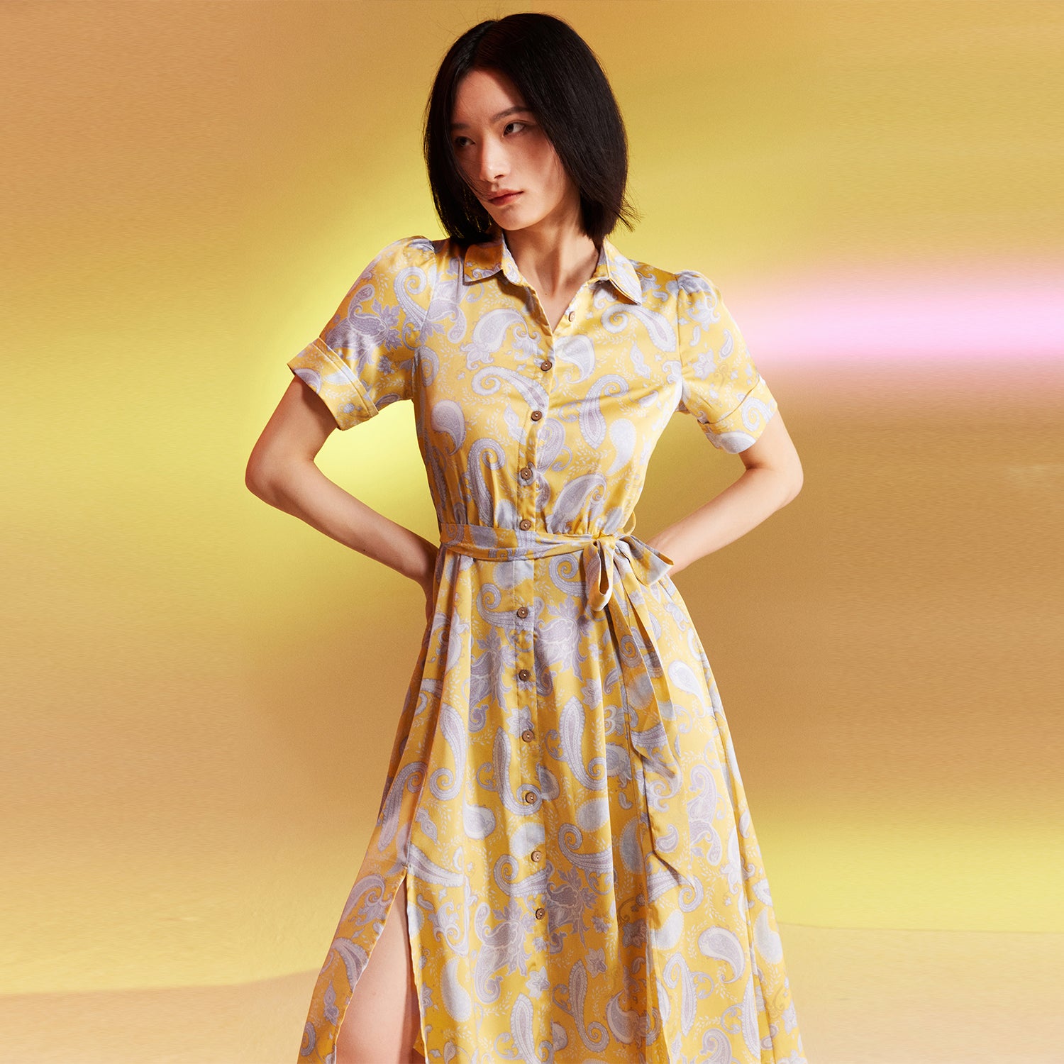Robe chemise satin à imprimé graphique