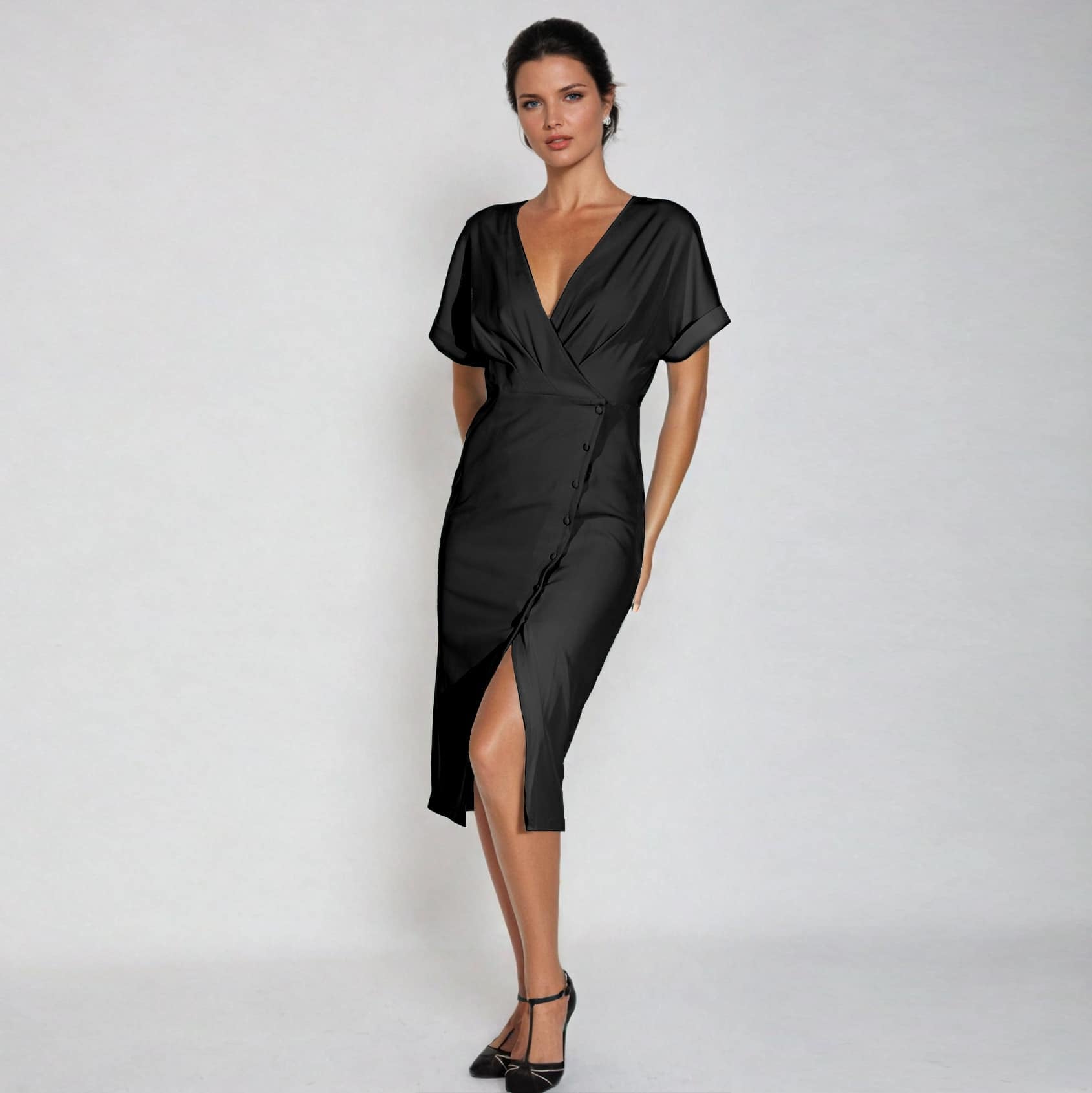 Robe cœur-croisé asymétrique à boutons
