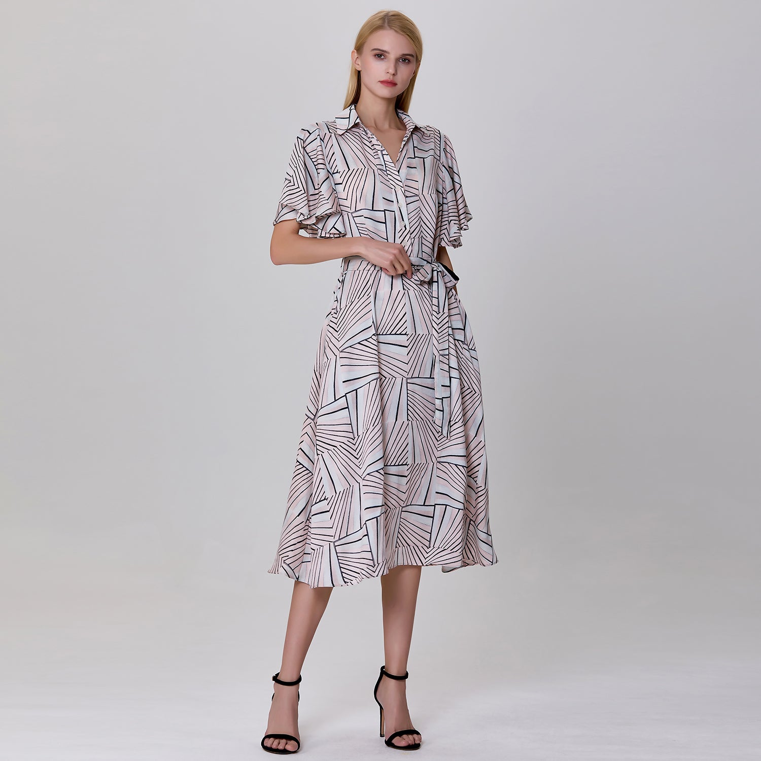 Robe chemise  midi  à imprimé géométrique