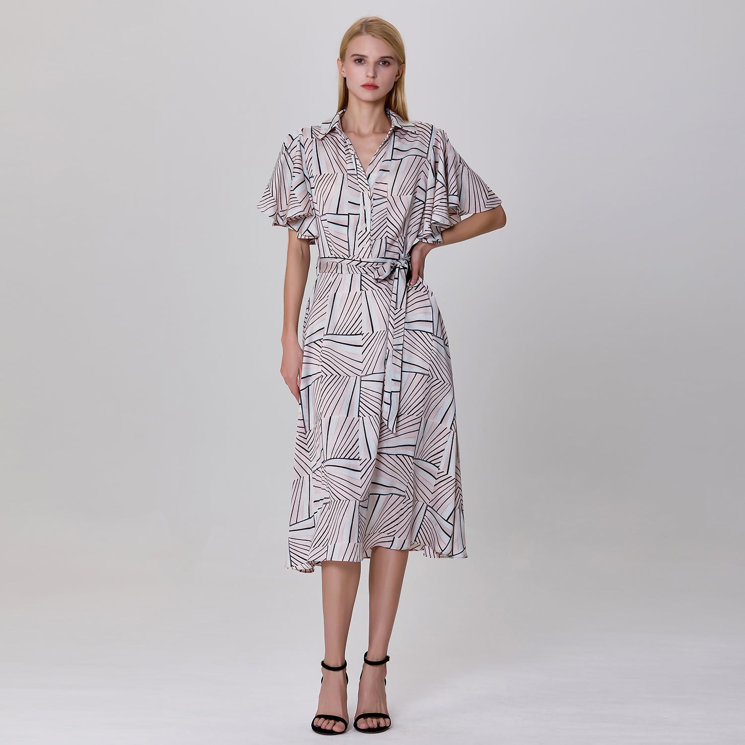 Robe chemise  midi  à imprimé géométrique