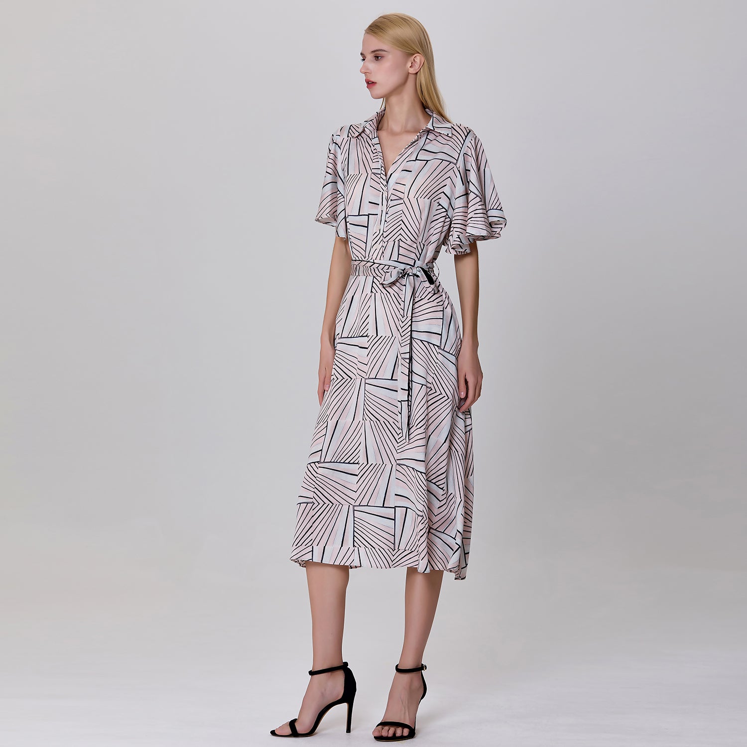 Robe chemise  midi  à imprimé géométrique
