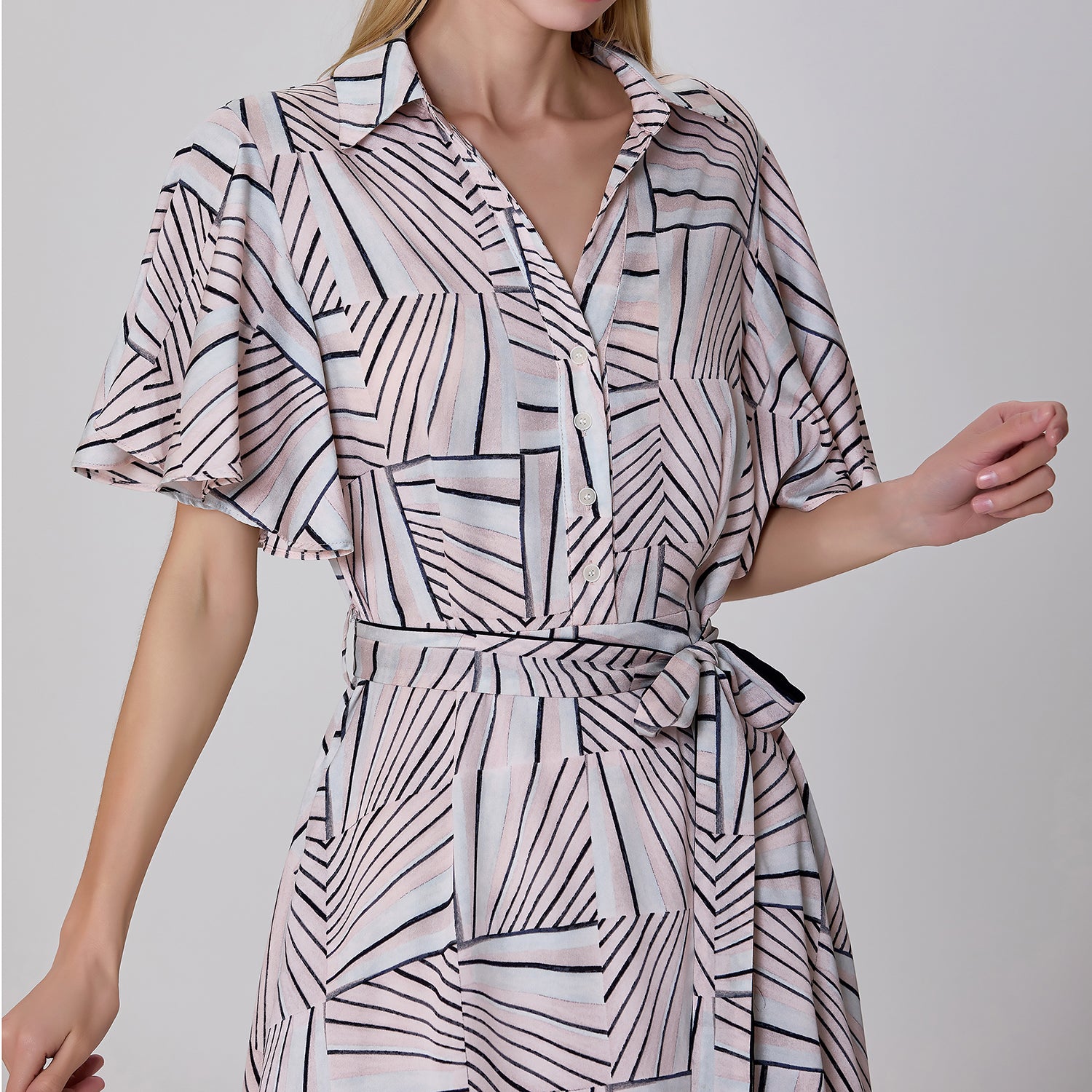Robe chemise  midi  à imprimé géométrique